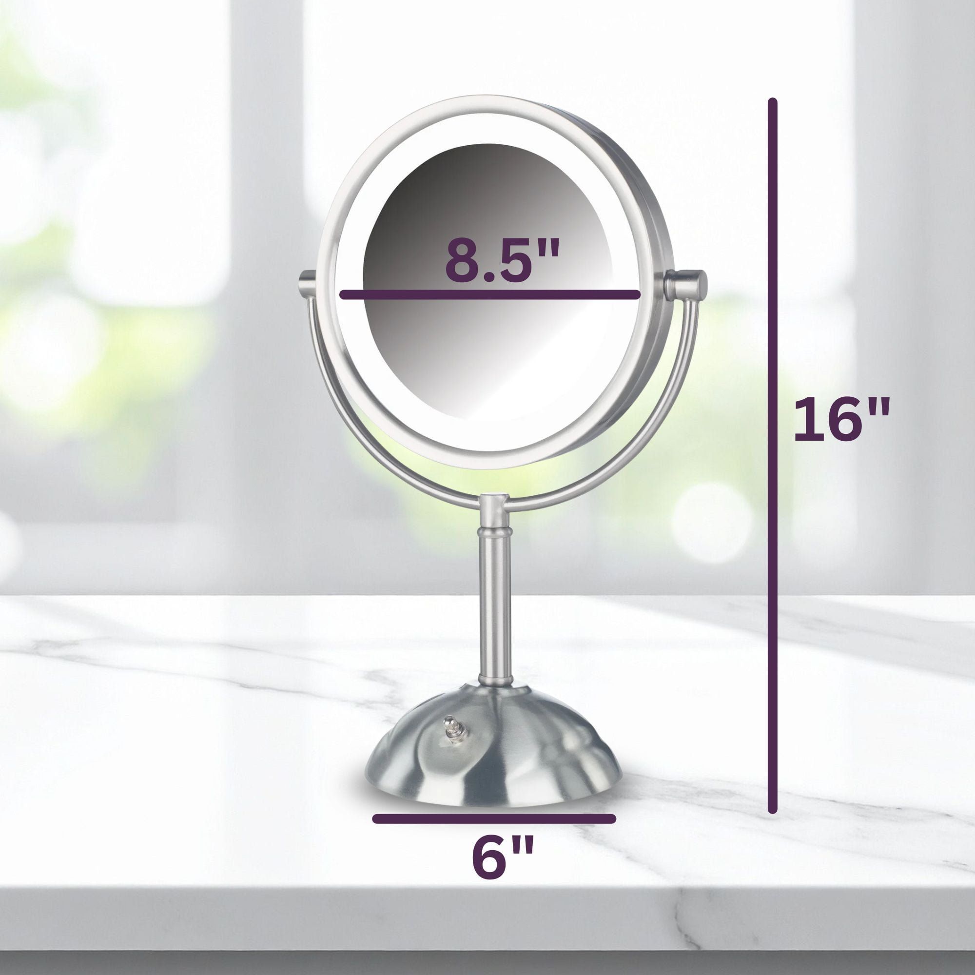 JERDON Lighted Tabletop Makeup Mirror - 1X and 8X Magnification - Nickel Finish - 8.5-Inch Diameter Vanity Mirror – Plug In - Model HL8808NL - Image 5