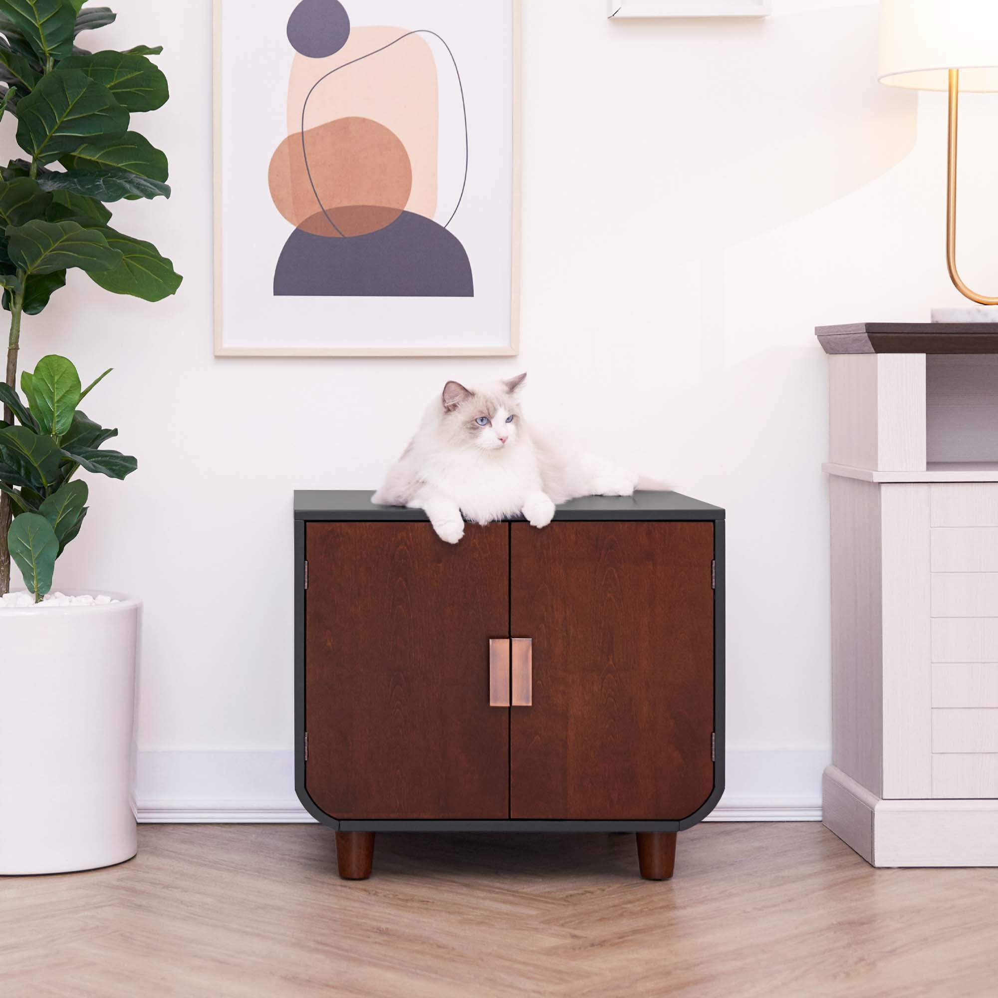 Teamson Pets Dyad Wooden Cat Litter Tray Box Washroom Puppy Toilet Mocha Walnut - Image 16