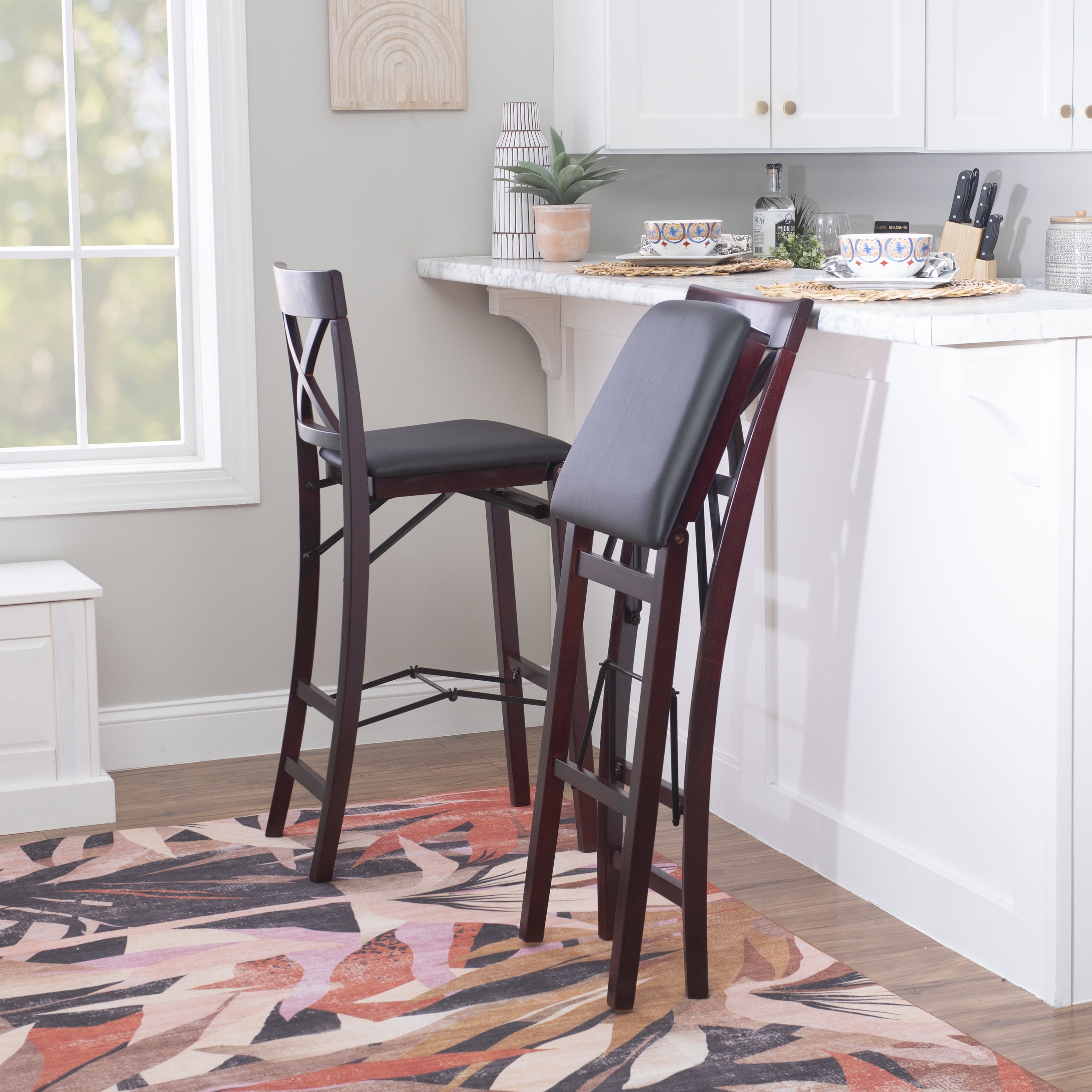 Linon Triena Full Back Folding Dining Chairs, 30" Seat Height, Espresso Finish with Brown Fabric - Image 12