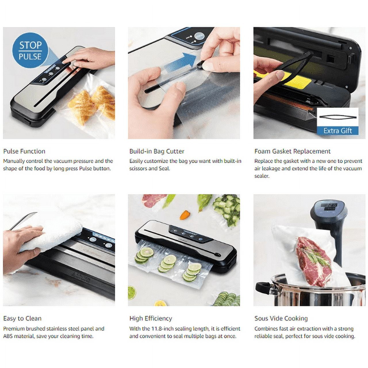 Vacuum Sealer Machine, Aeitto 8-in-1 Air Sealing Food Vacuum Sealer with Starter Kit& 2-Year Warranty, Vacuum Sealing for Food Storage, Build-in Cutter,EXT-VAC - Image 4