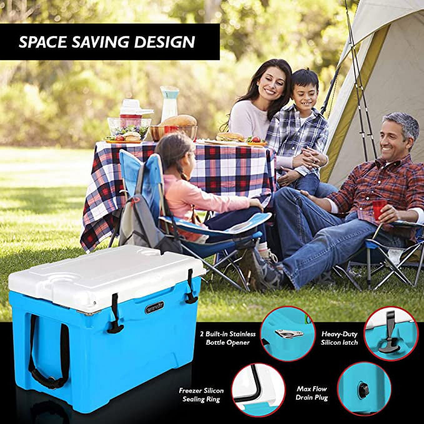 SereneLife 75 Quart Portable Cooler Box Lightweight Heavy-Duty Travel Ice Cooler W/ Handles, (Blue) - Image 7