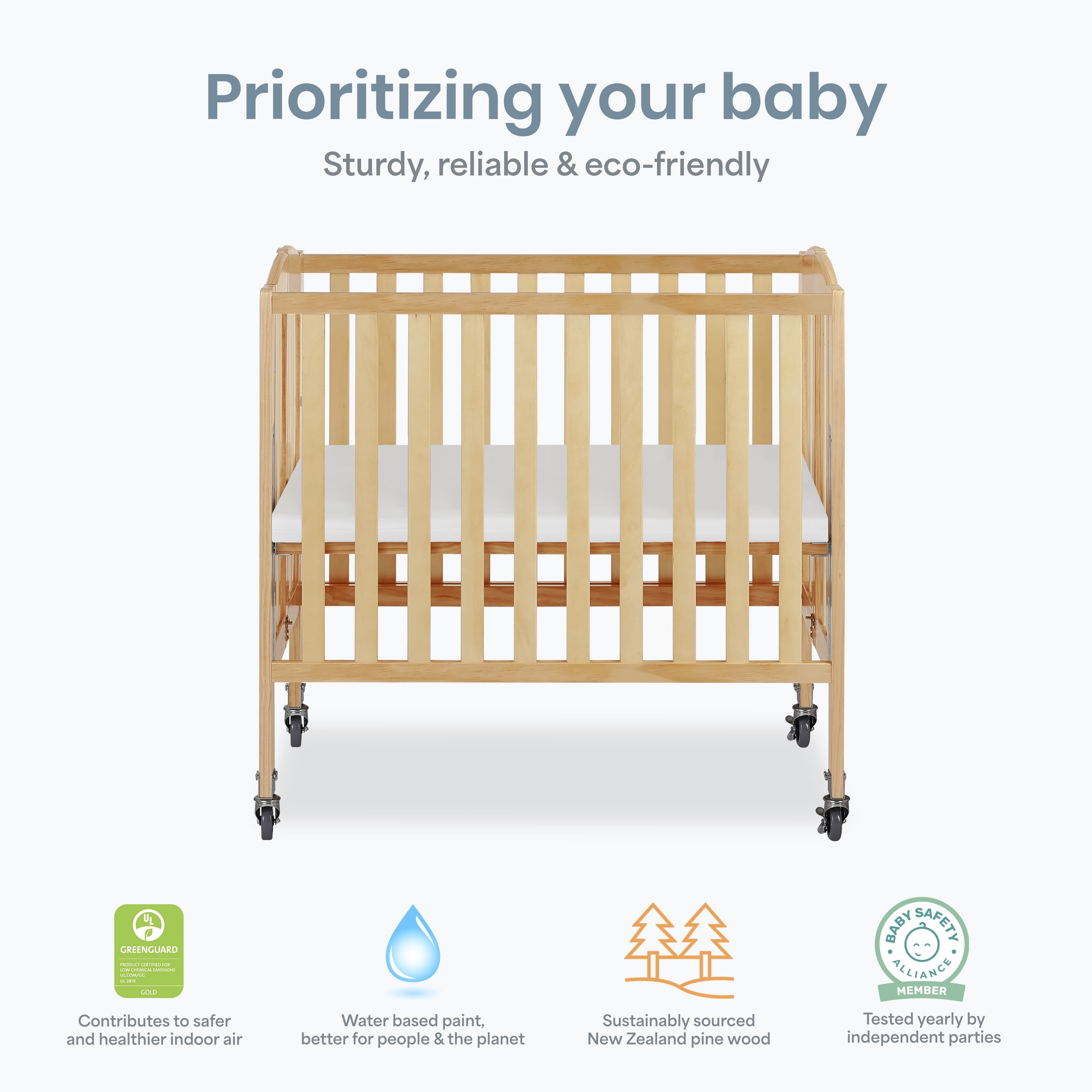 Dream On Me Birch 3-in-1 Folding Portable Mini Crib, Natural - Image 9