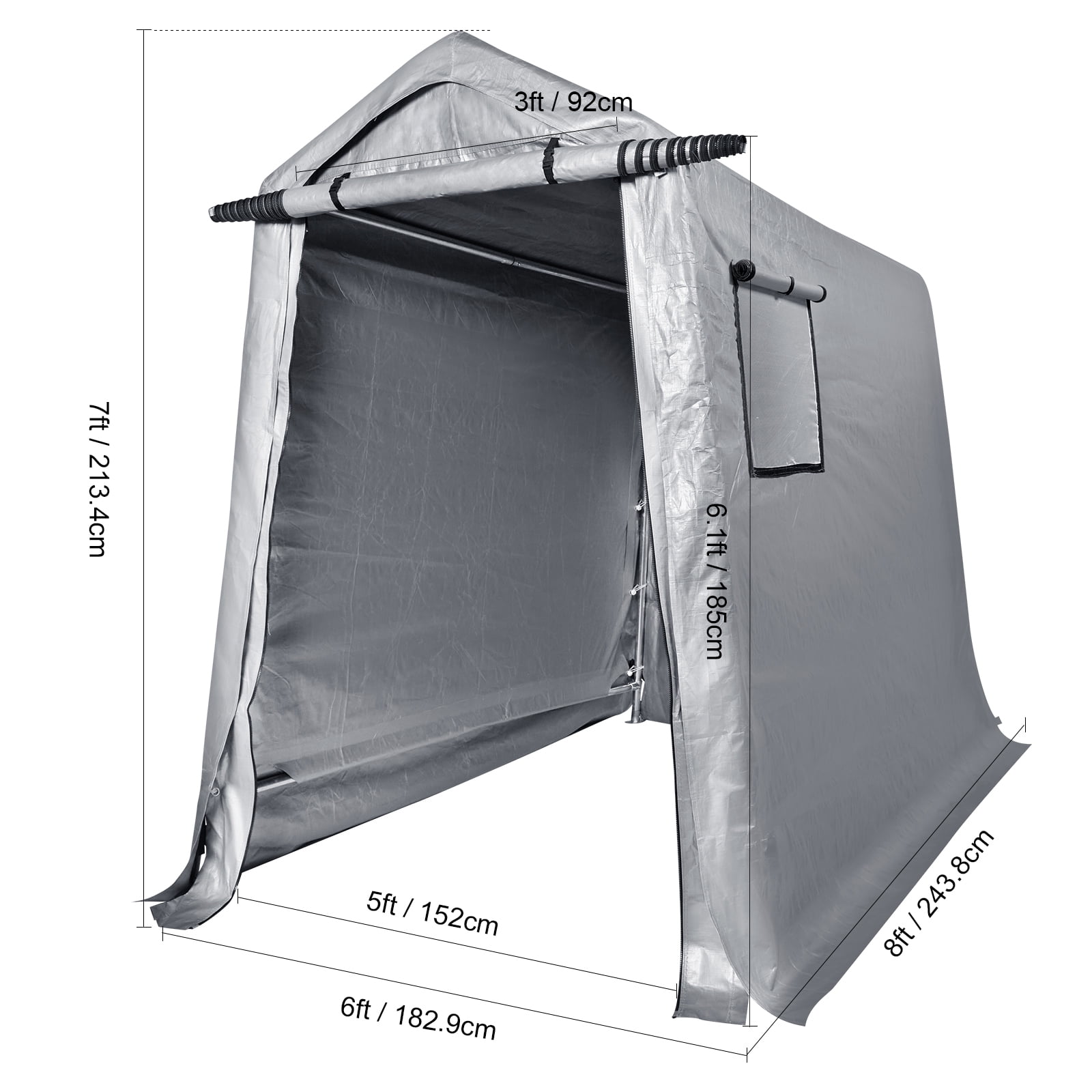 VEVOR Portable Shed Outdoor Storage Shelter, 6x8x7 ft Heavy Duty Instant Waterproof Storage Tent Sheds with Roll-up Zipper Door and Ventilated Windows - Image 3