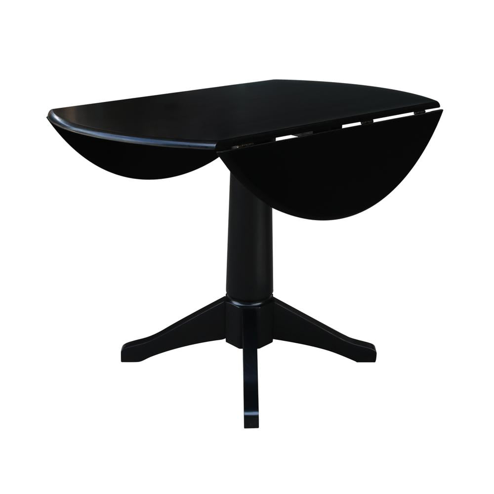 42" Round Solid Wood Black Dual Drop Leaf Pedestal Table by International Concepts - Image 25