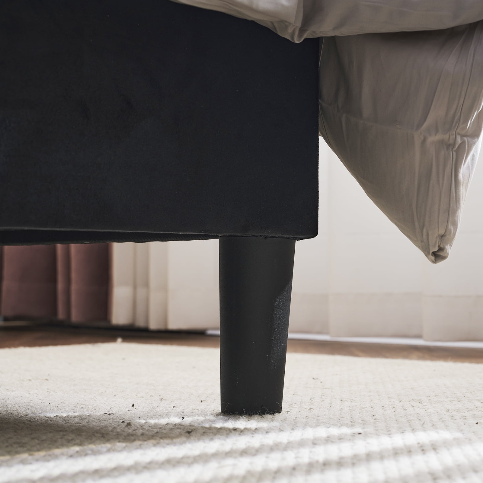 Ktaxon Full Platform Bed Frame with USB Charging, Upholstered Bed, Wingback Headboard/No Box Spring Required/Wood Slat Support/Easy Assembly/Black - Image 6