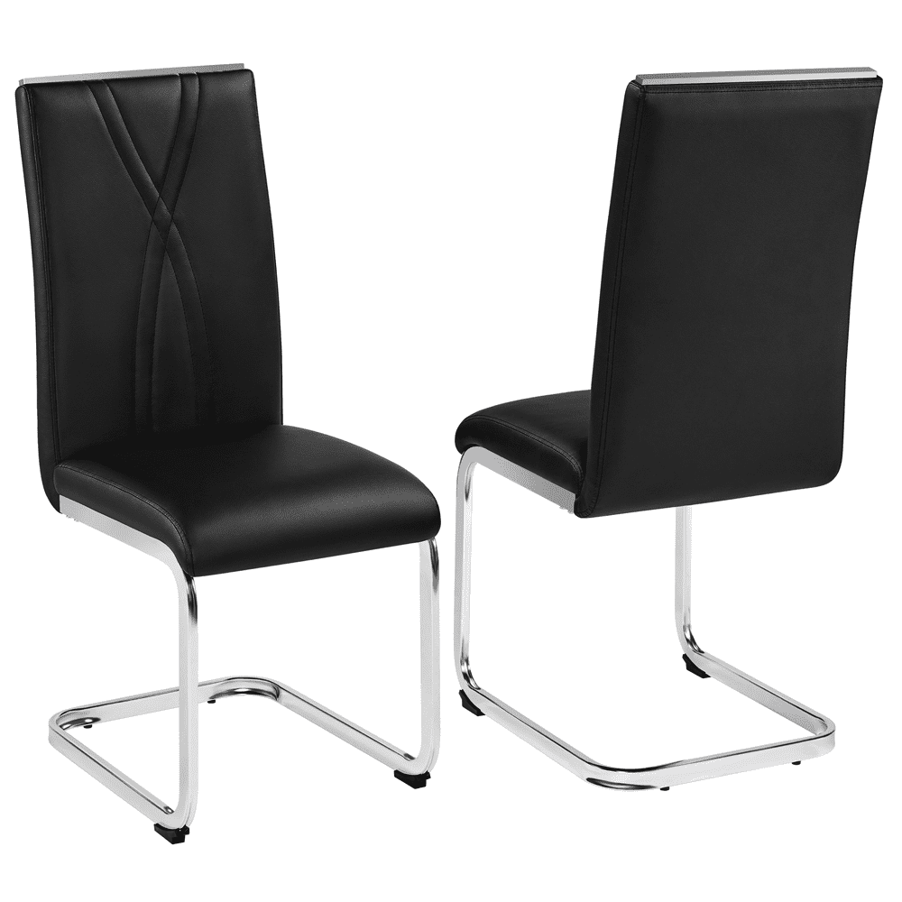 Alden Design 2PCS Faux Leather Dining Chairs with Metal Legs for Kitchen, Black - Image 3