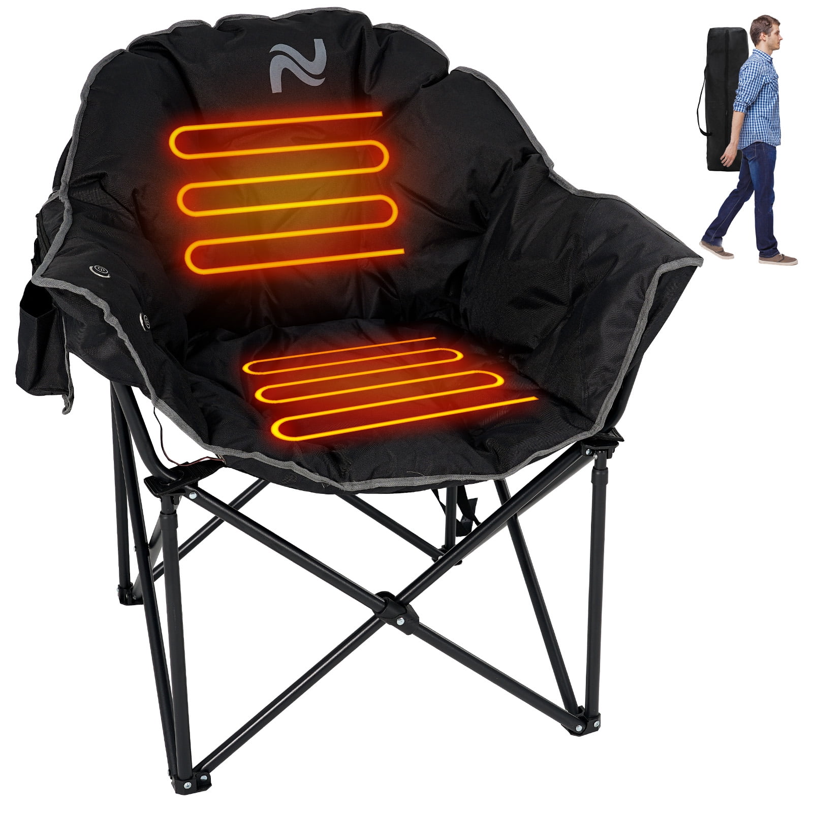 Slsy Oversized Heated Camping Chair, XL Padded Patio Lounge Chairs with 3 Heat Levels, Portable Folding Heated Chair Round Moon Saucer Folding Lawn Chair Outdoor Chair for Camping, Lounge Patio - Image 12