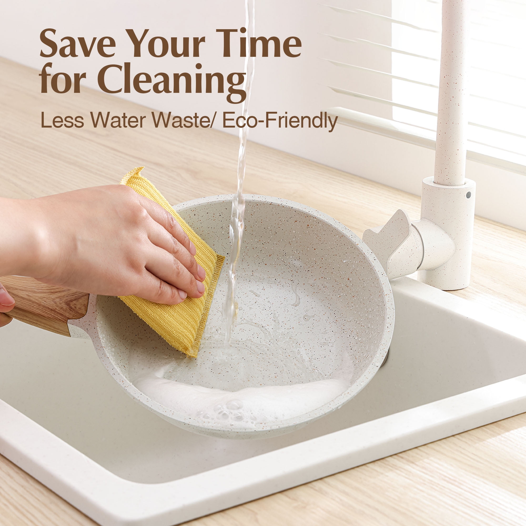 SENSARTE Ceramic Nonstick Pots and Pans Set, 17Pcs Healthy Non Stick Cookware Set with Pots Protectors, Induction Kitchen Cookware Sets White - Image 4