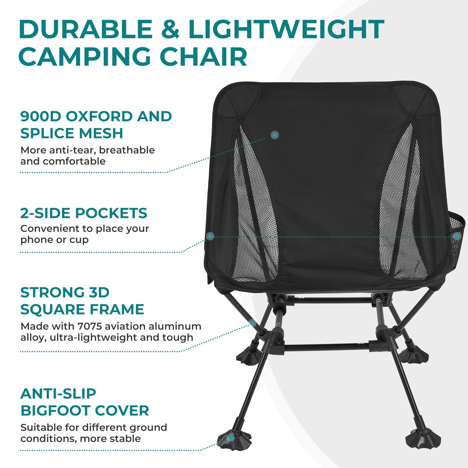 ATEPA Ultralight Portable Camping Chair, Folding Chair with Carry Bag, Weighing just 2.5 lbs, Support up to 330LBS, Portable Folding Square Tall Chairs for Fishing, Hiking, Backpacking - Image 9
