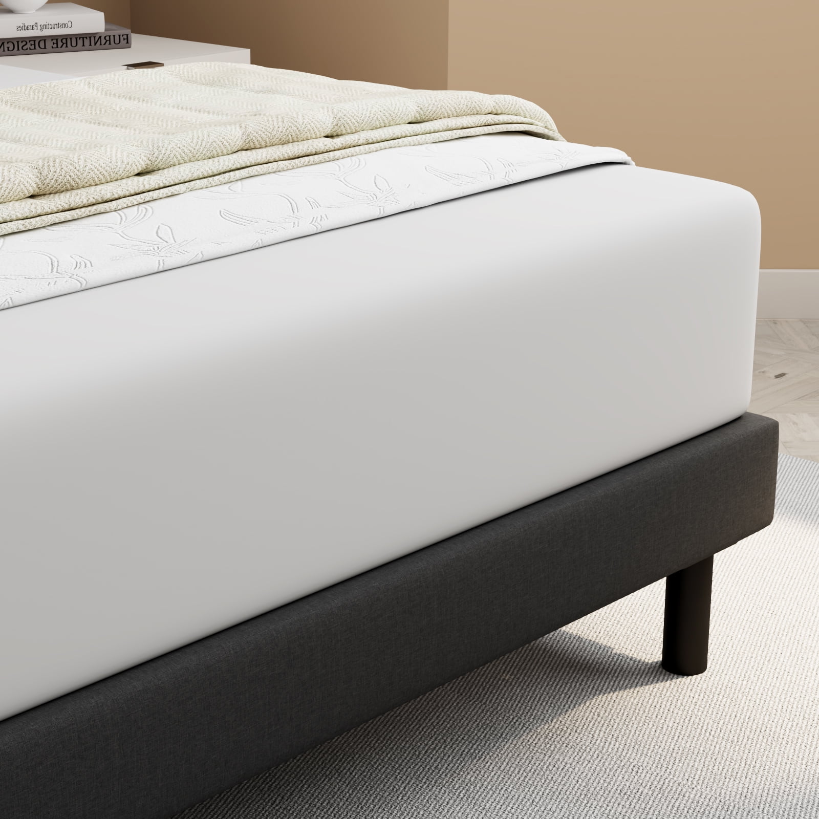 Queen Bed Frame, Lecuneey Platform Bed Frames Queen Size with Fabric Upholstered Headboard, No Box Spring Needed, Grey - Image 6