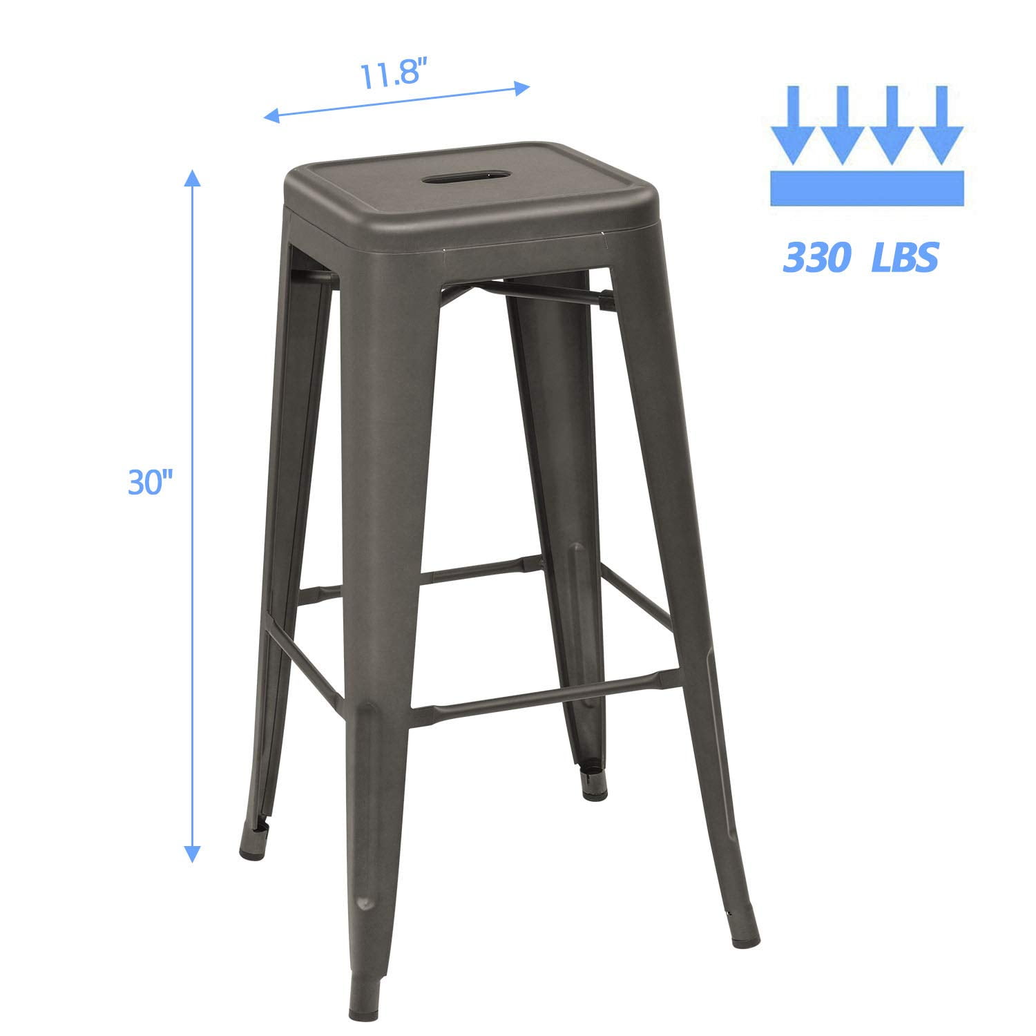 Lacoo Indoor-Outdoor 30" Modern Tolix Style Metal Backless Light Weight Bar Stools with Square Seat, Gun - Image 4