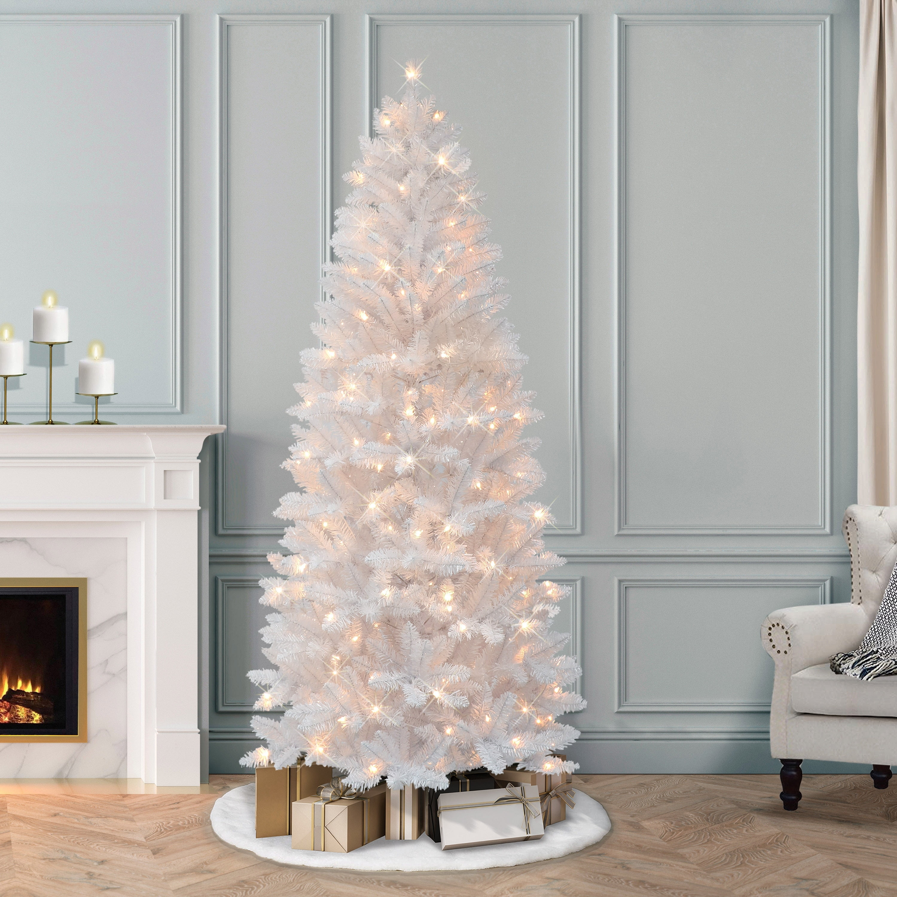 Puleo International 7 ft. Pre-Lit White Carson Artificial Pine Tree - Image 5
