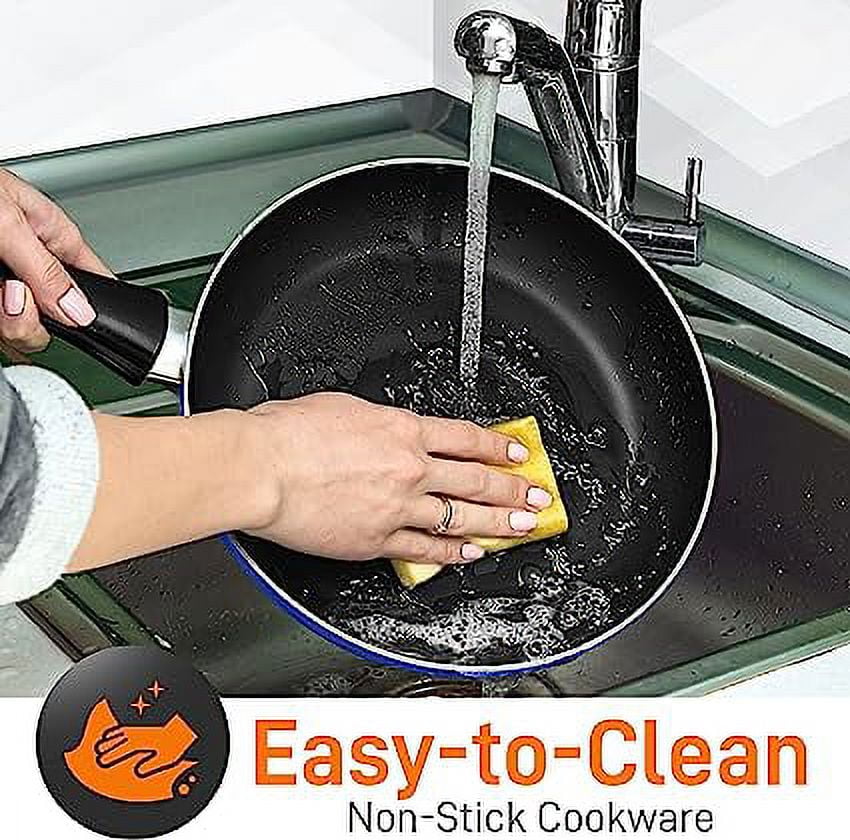 SereneLife 6-Piece Set Black Non-Stick Coating Inside Pots & Pans Basic Kitchen Cookware, Blue - Image 3