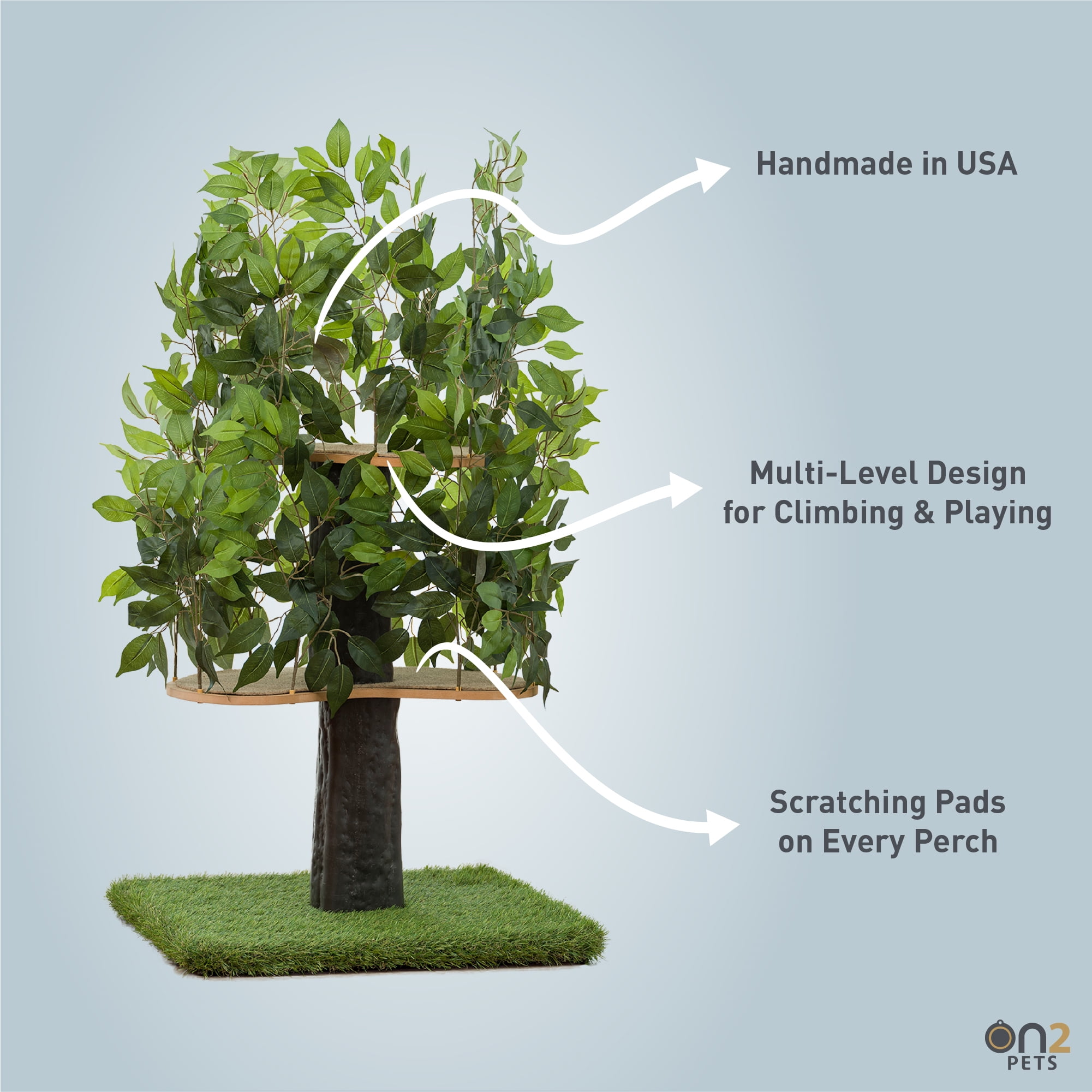 On2 Pets 4ft Interchangeable Leaves Cat Activity Tree, Indoor Cat Tower, Comfy Cat Condo with Scratching Pads, Square Base (Evergreen) - Image 8