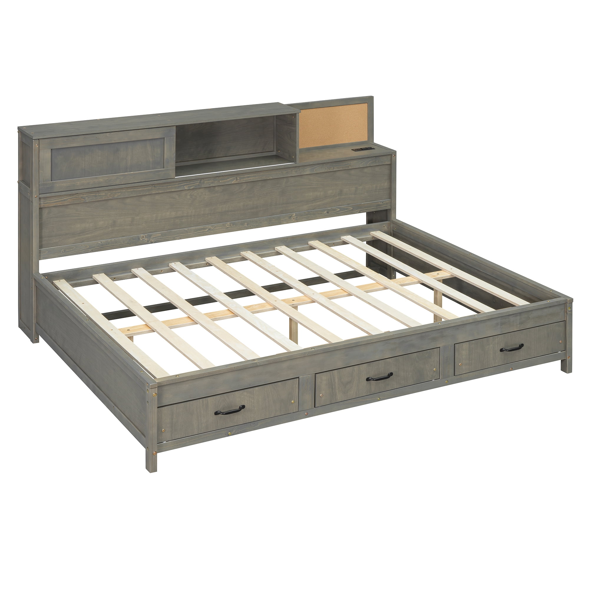 Euroco Twin Size Daybed with Shelf, Drawers and Charging Station for Bedroom, Gray - Image 8