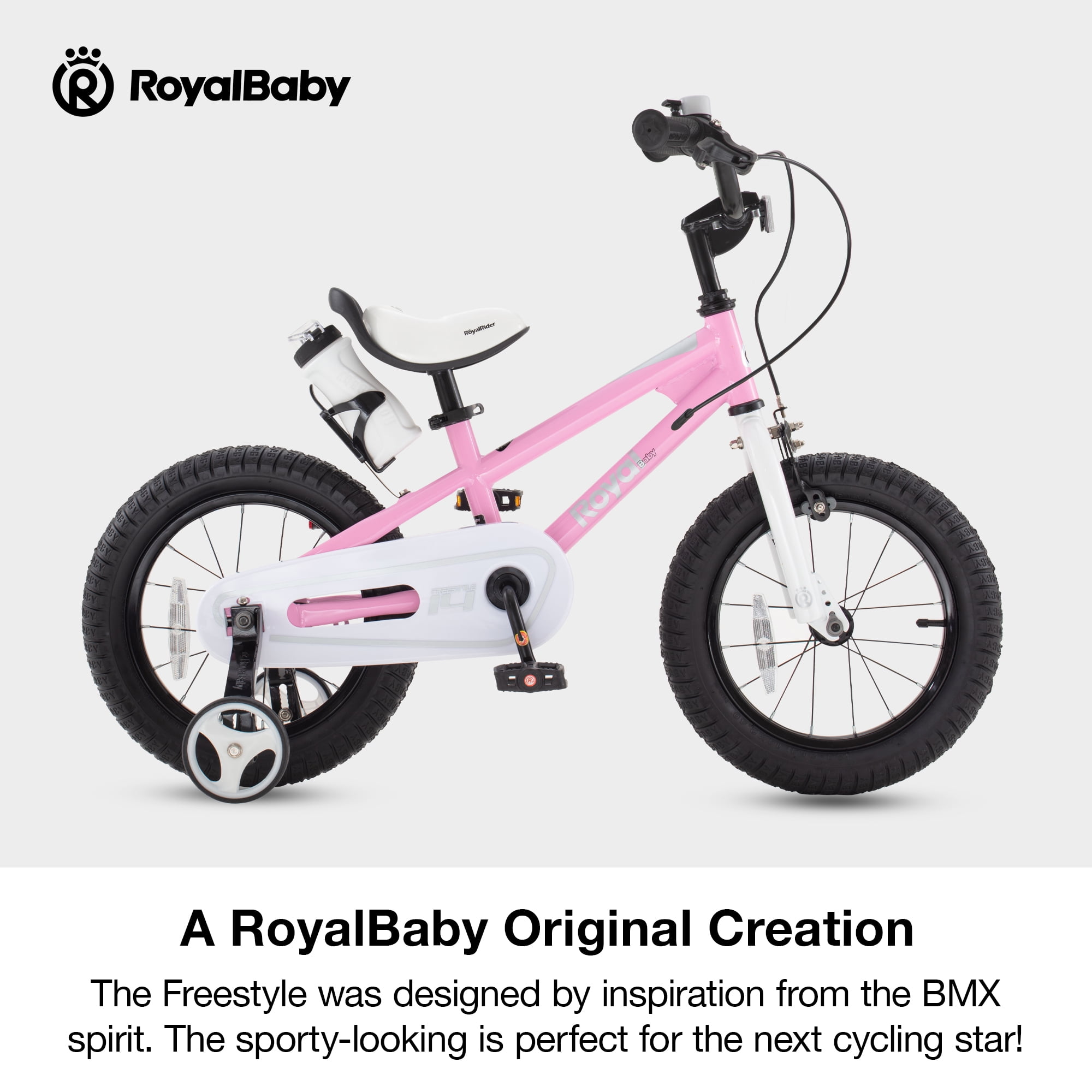 Royalbaby Boys Girls Kids Bike 14 In BMX Freestyle Pink 2 Hand Brakes Bicycles with Training Wheels Child Bicycle - Image 4