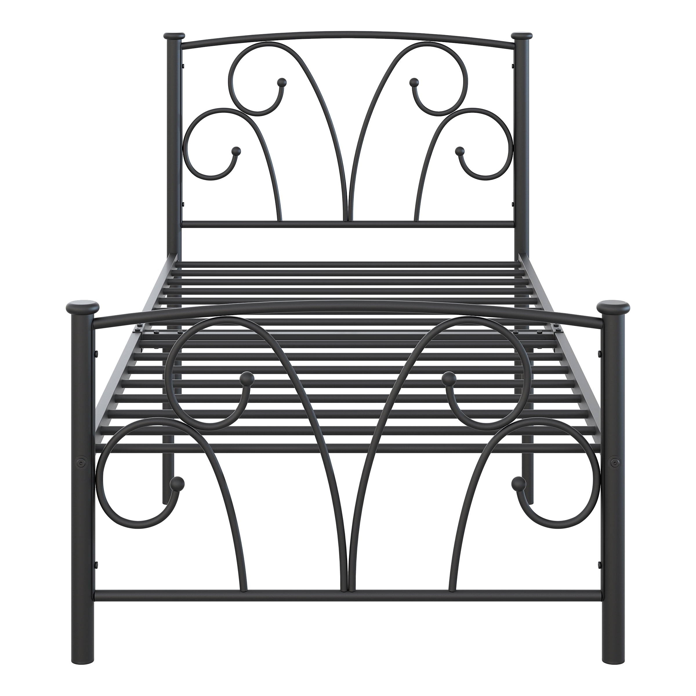 Yoneston 14" Heavy Duty Twin Metal Platform Bed Frame with Headboard for Bedroom Furniture, Black - Image 3