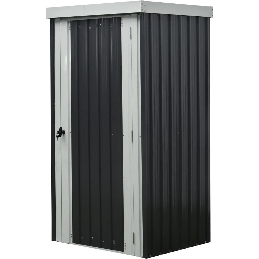 Hanover Patio Storage Shed | Galvanized Steel | Twist Lock and Key | 2 Tool Hooks | 3-Ft. x 3-Ft. x 6-Ft. | Dark Gray / White | HANPATSHD-GW - Image 8