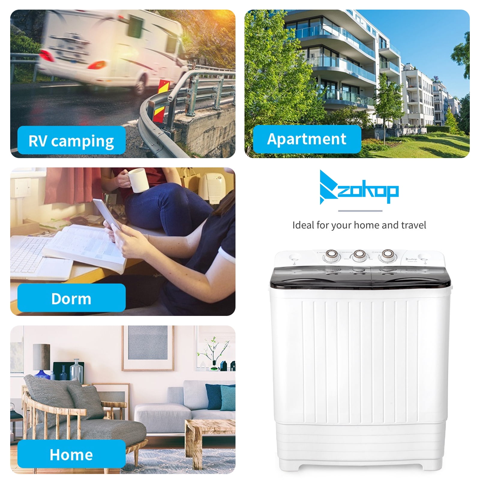 UbesGoo Compact Twin Tub Portable Mini Washing Machine 20lbs Total Washing Machine W/Drain Pump - Image 3