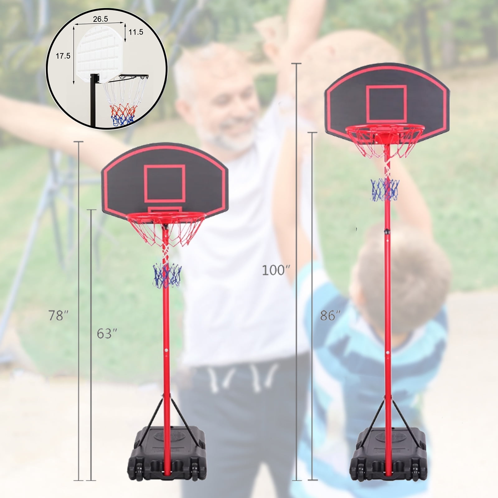 Fenbeli Portable Basketball Hoop Goal System for Outdoor Indoor Court 5.2 - 7 ft Easy Height Adjustable with HDPE Plastic Impact - Image 5