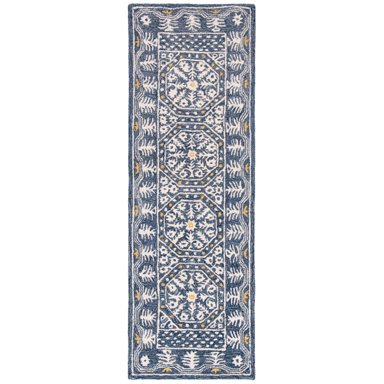 SAFAVIEH Micro-Loop Anson Floral Bordered Wool Area Rug, Blue/Ivory, 5' x 8' - Image 2