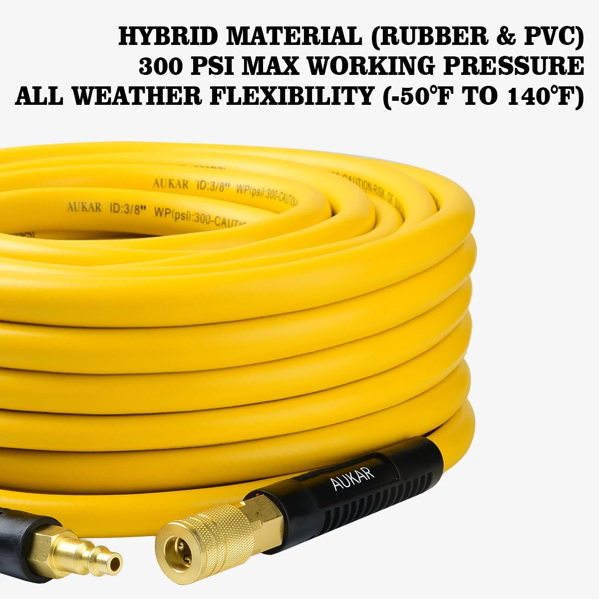 AUKAR Hybrid, Black 3/8in x 100ft Compressor Hose 1/4 in Air Inlet Size MNPT - Image 4
