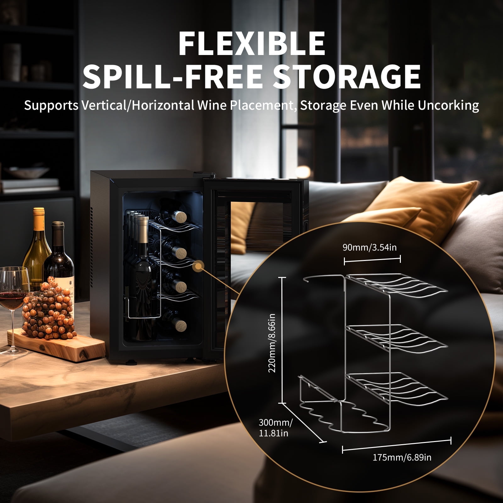 NEEDONE 8 Bottle Wine Cooler Refrigerator, Thermoelectric Wine Fridge Cellar ,Rapid Cooling,Touch Control, Ultra-Quiet & Energy Efficient,For Red White and Sparkling Wine ,Gifts for Women Men - Image 6