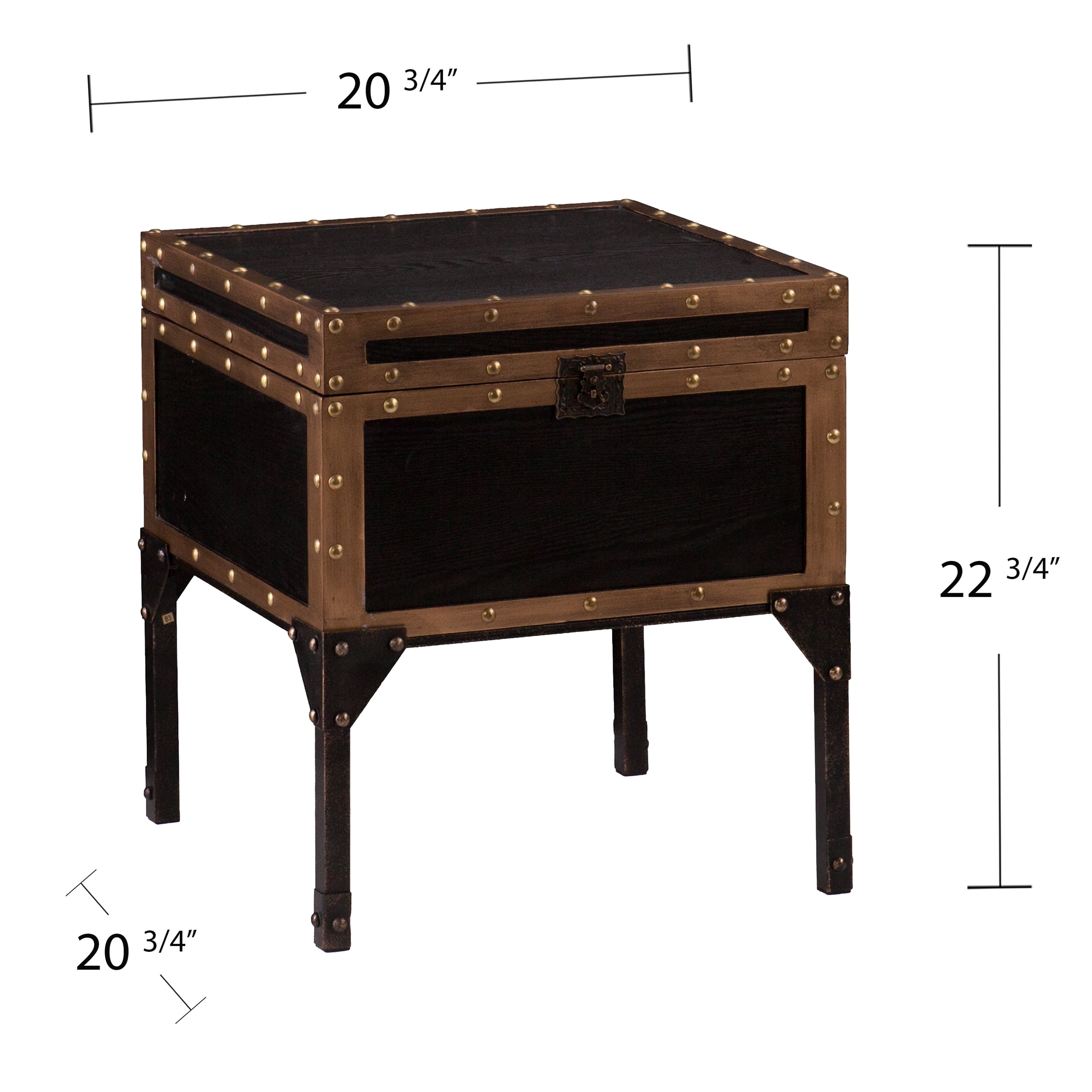 Charles Vintage Travel Trunk End Table, Black and Bronze - Image 13