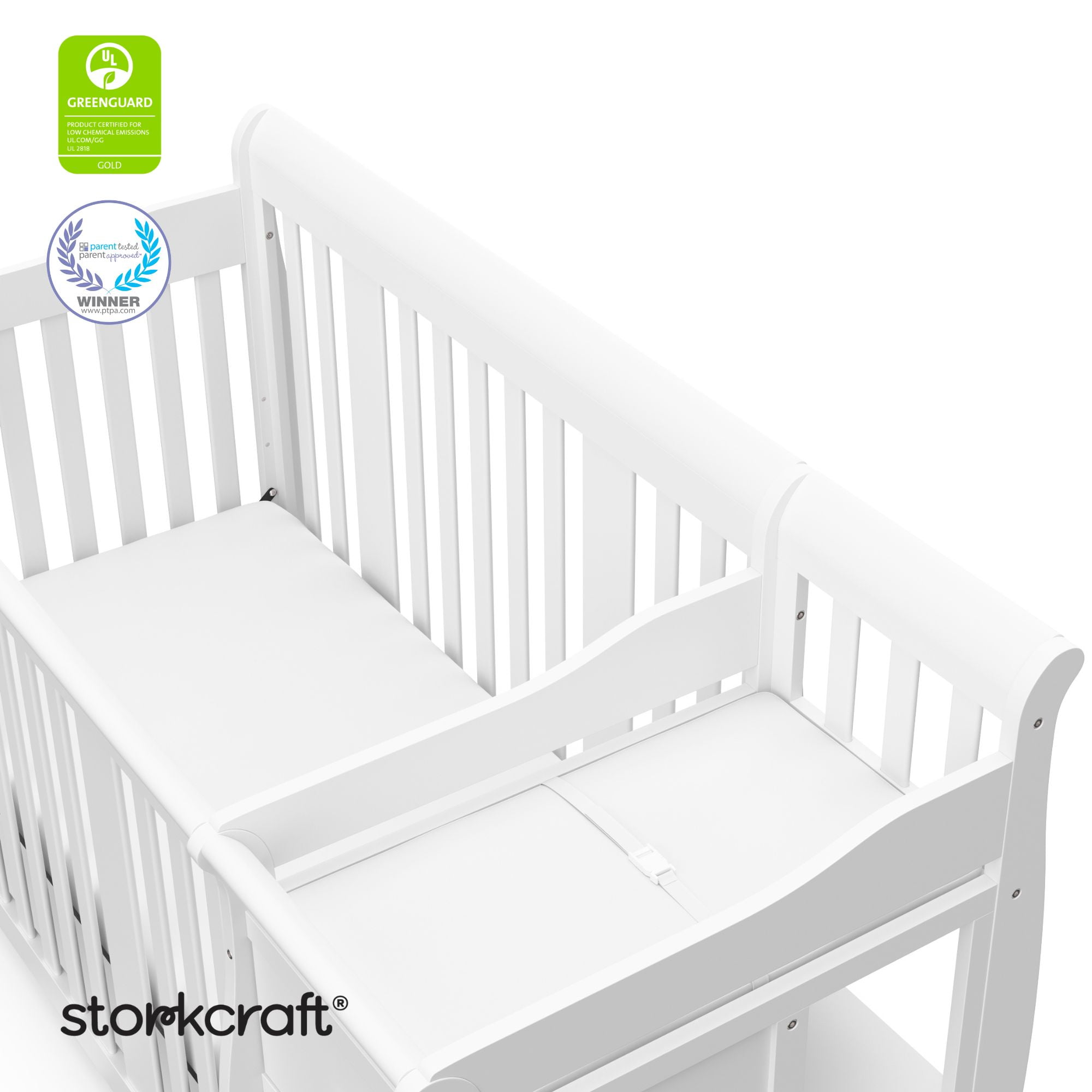 Storkcraft Portofino 5-in-1 Convertible Baby Crib and Changer, White - Image 4