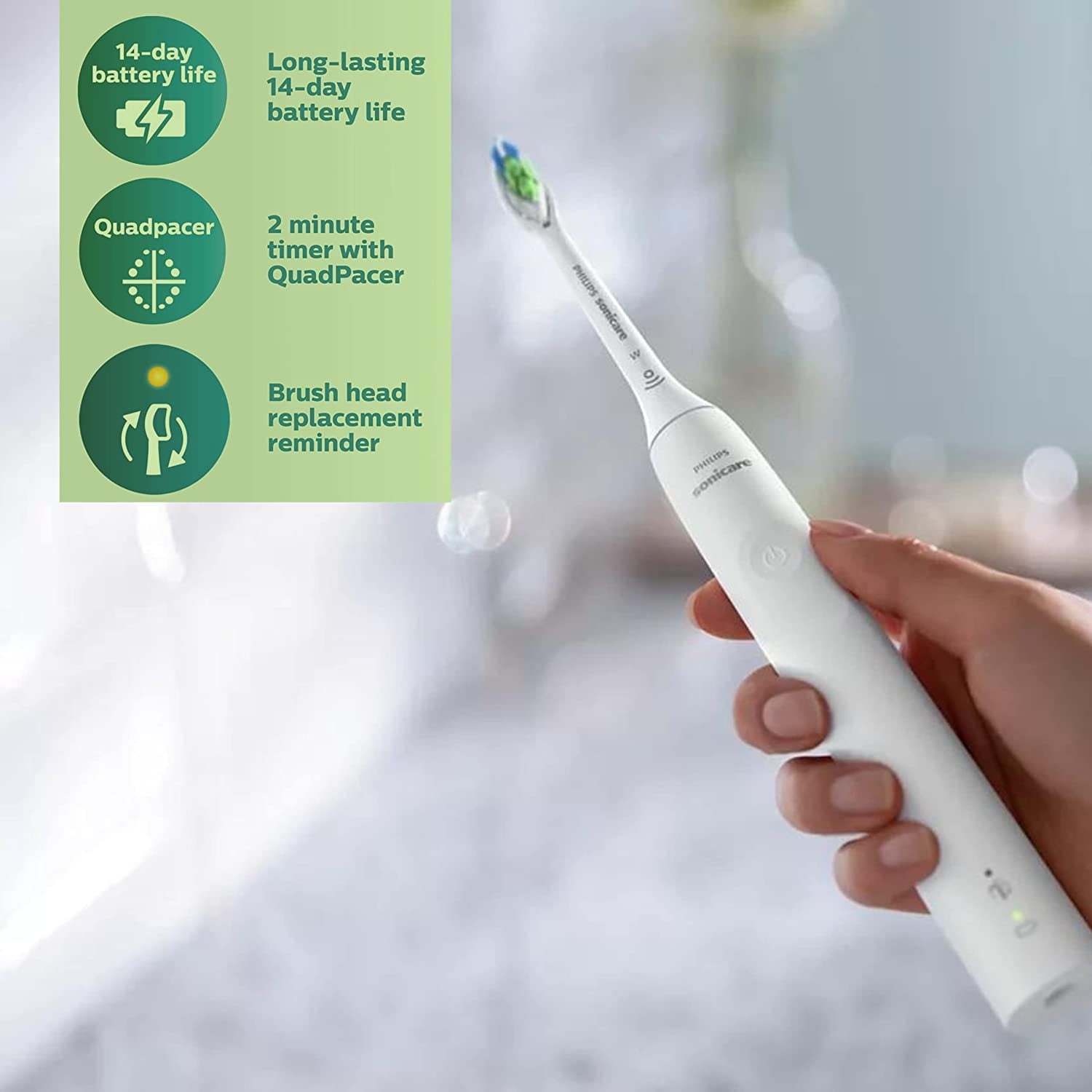 PHILIPS Sonicare Electric Toothbrush DiamondClean, Phillips Sonicare Rechargeable Toothbrush with Pressure Sensor, Sonic Electronic Toothbrush, Travel Case, White 1.0 Count - Image 2