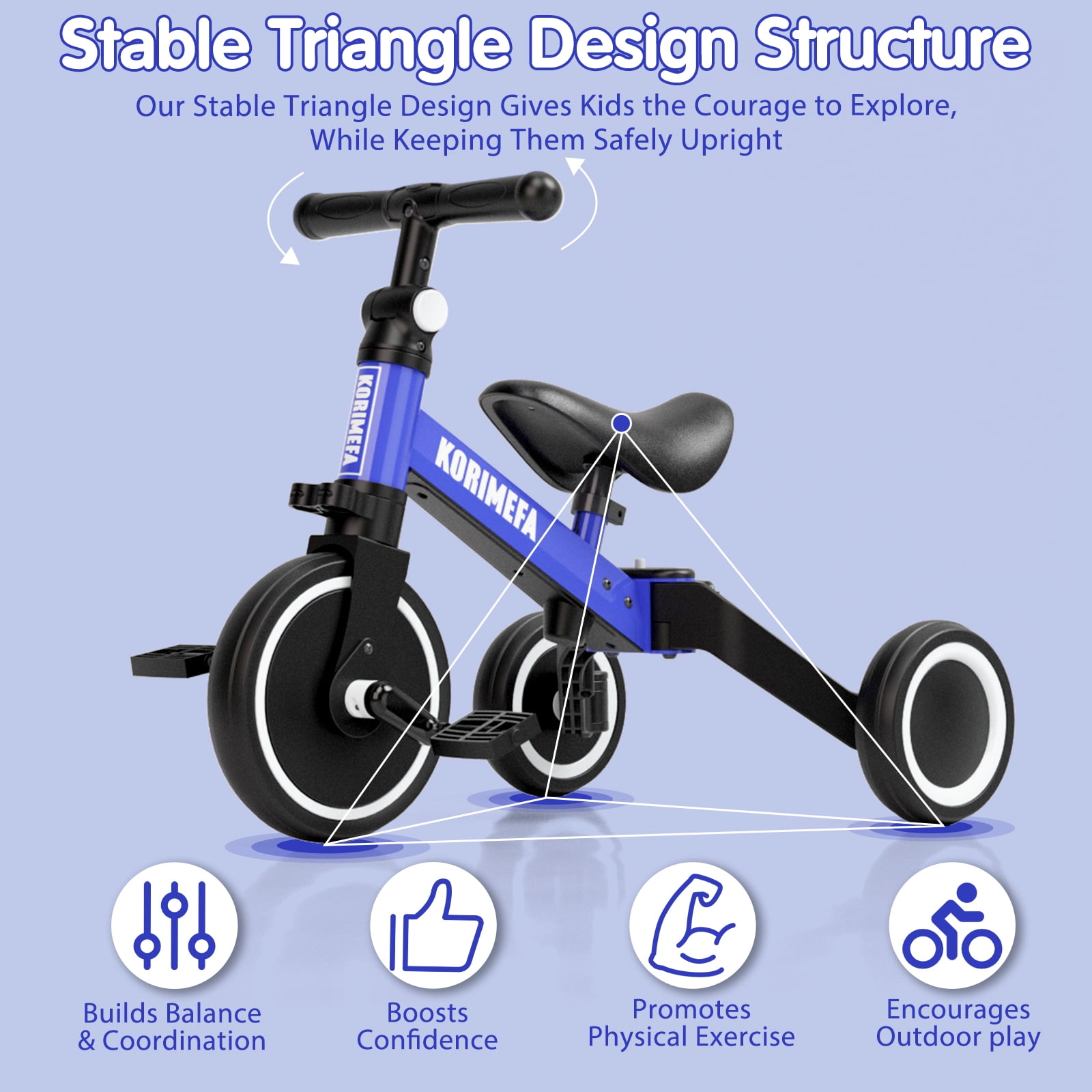 KORIMEFA 5 in 1 Toddler Bike for 1-4 Years Old Kids, Kids Trike Tricycle for Balance Training, Baby Bike Toys Gift for Boy & Girl - Image 12