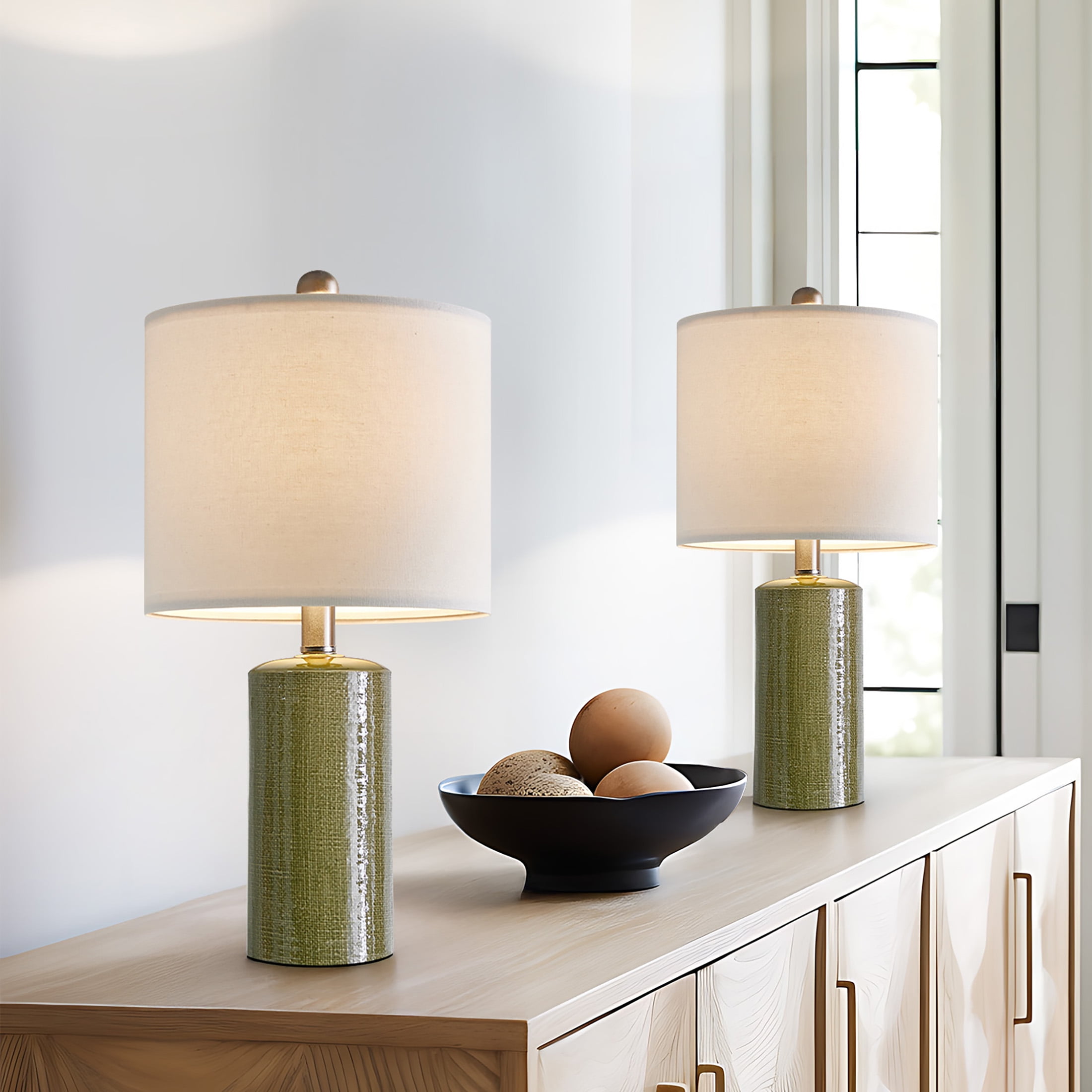 Oneach Modern Table Lamp Set of 2 for Living Room 20.25" Farmhouse Green Ceramic Bedside Nightstand Lamps for Bedroom - Image 8