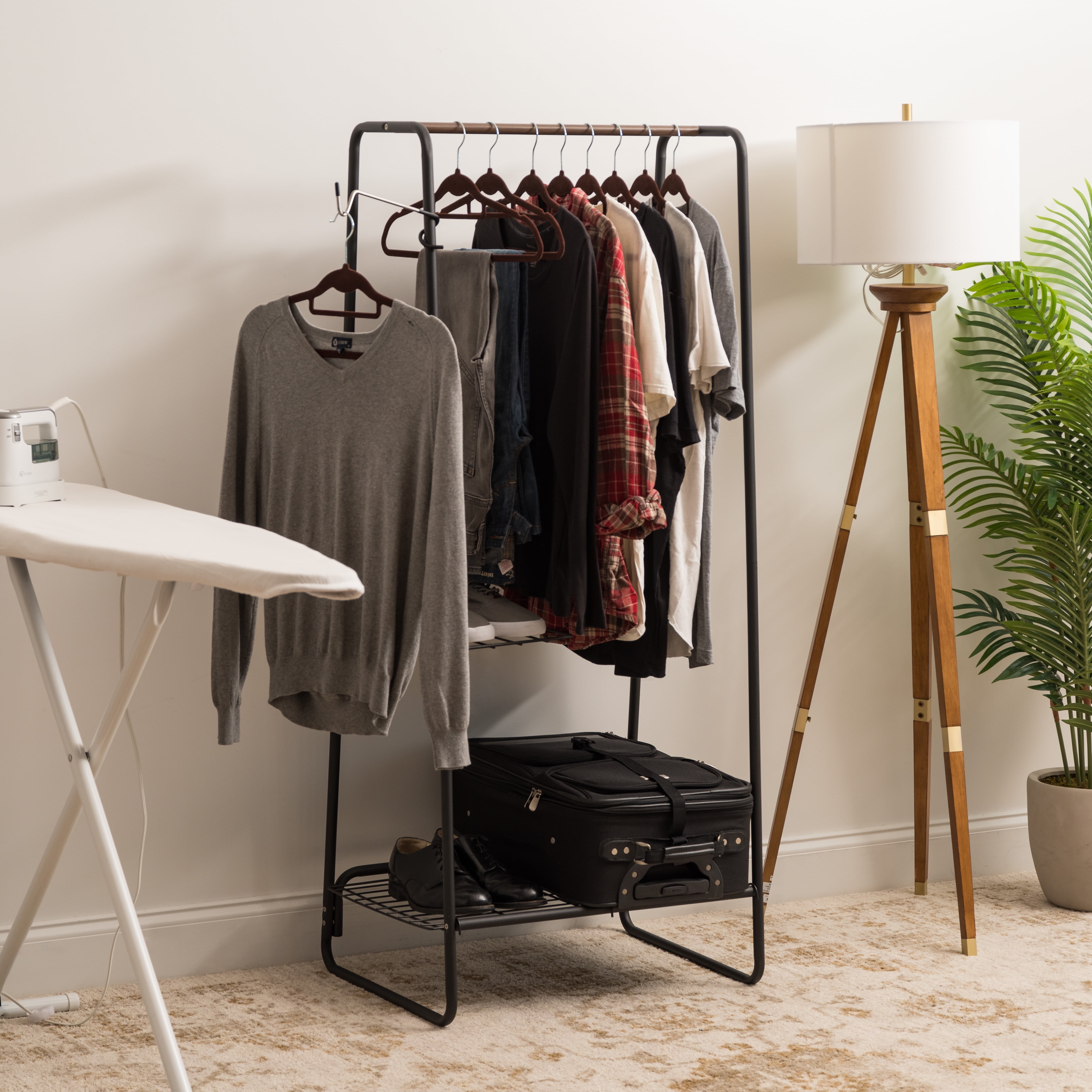 IRIS USA Clothes Rack with 2 Metal Shelves, Freestanding Clothing Racks for Hanging Clothes, Easy to Assemble, Standing Metal Sturdy Garment and Accessories Rack, Small Space Storage Solution, Black - Image 6