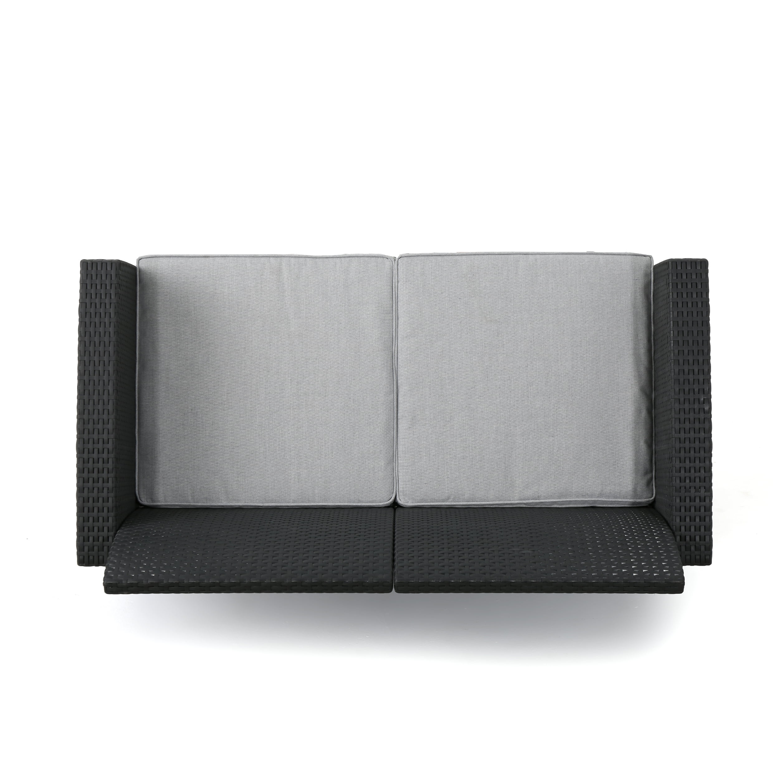 Outdoor 4 Piece Faux Wicker Rattan Style Chat Set with Cushions, Charcoal Light Grey - Image 10