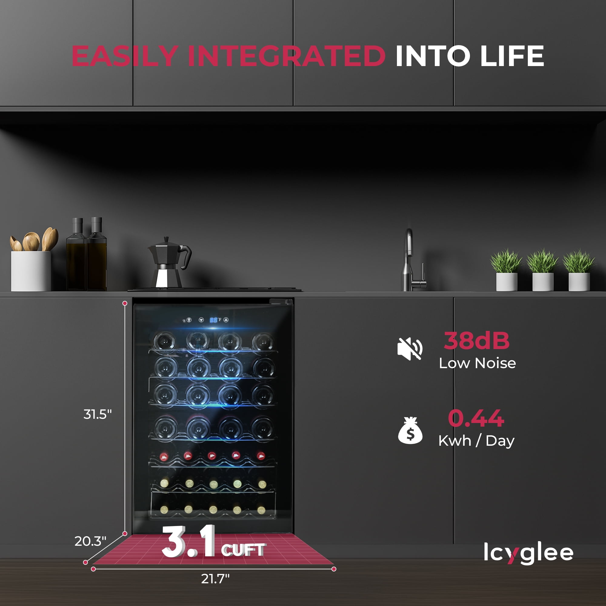 EUHOMY 44 Bottle Wine Cooler Refrigerator-Mini Fridge Glass Door for Beer Drinks Wines with Adjust Temperature Blue LED - Image 2