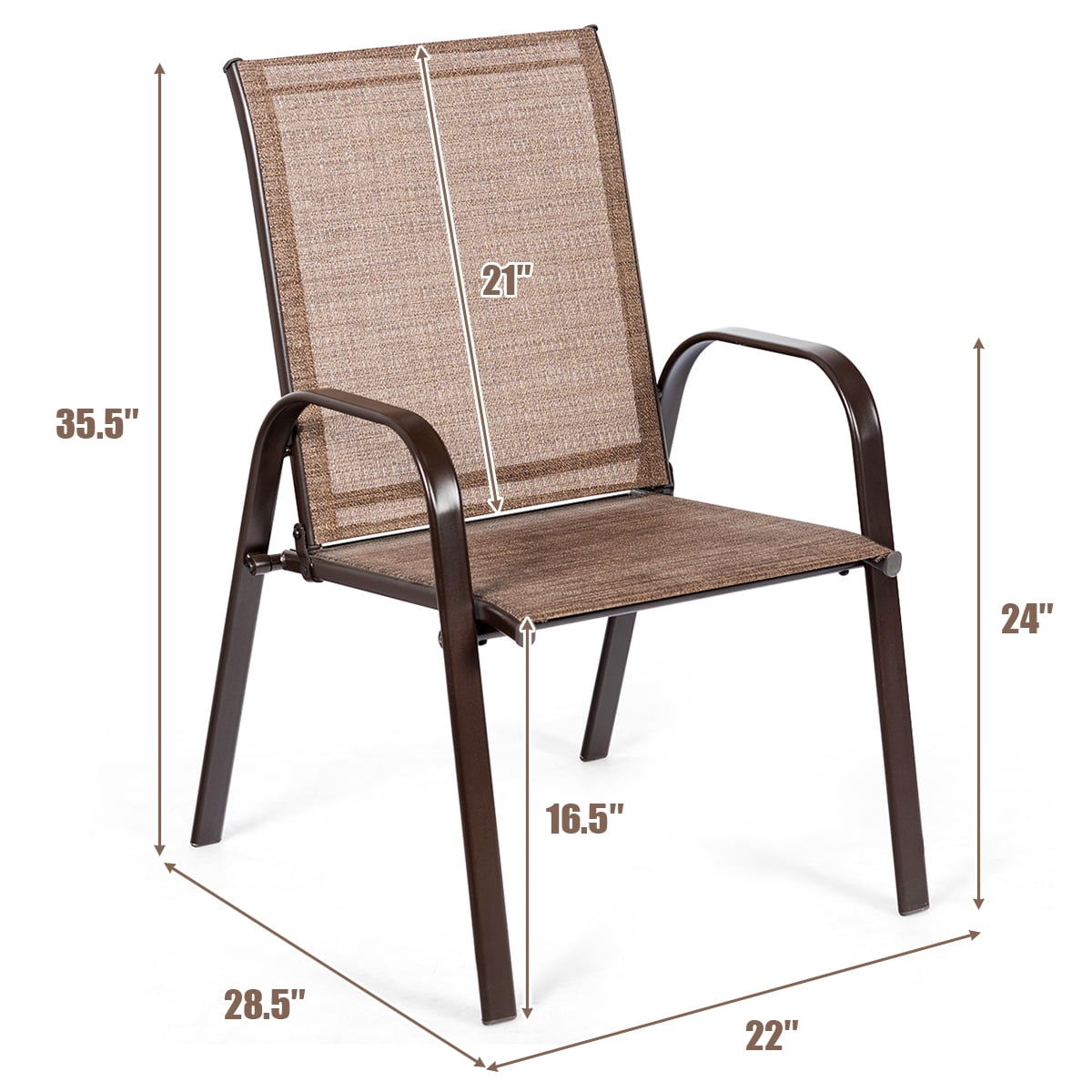 Costway 2PCS Patio Chairs Dining Chair Deck Yard W/Armrest Brown - Image 11