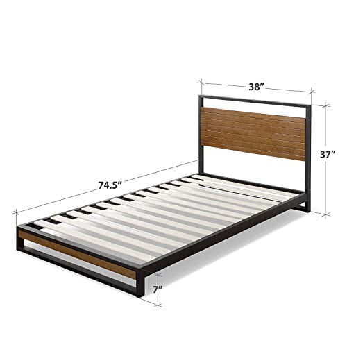 Zinus Suzanne 37" Metal and Wood Platform Bed with Headboard, Chestnut Brown, Twin - Image 4