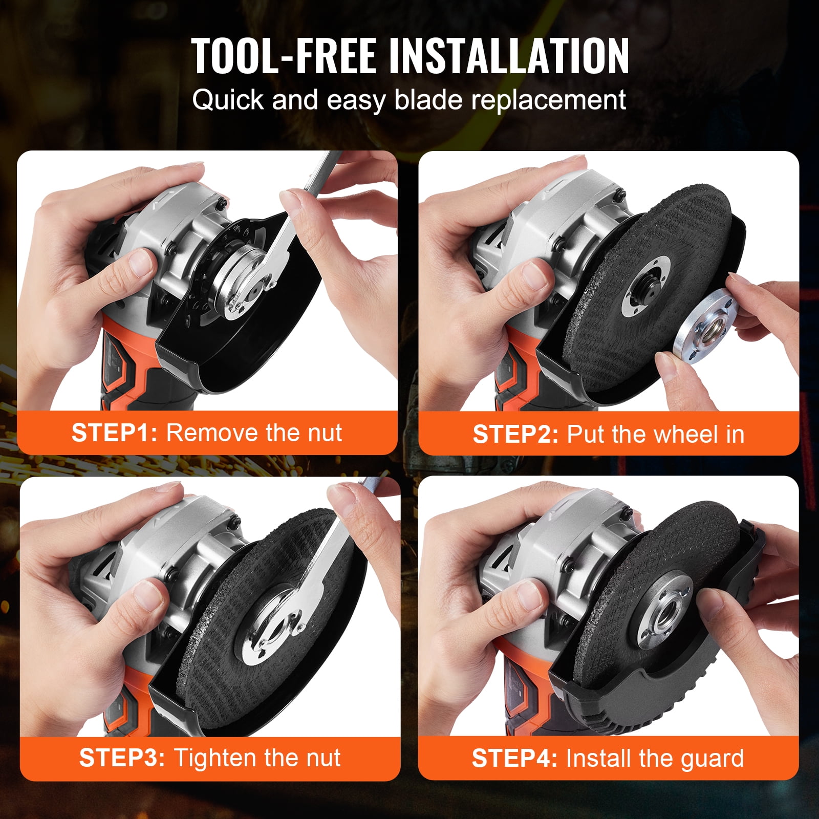 BENTISM Cordless Angle Grinder Kit For 4-1/2'' 9000 rpm, Cordless Electric Grinder Power with 20V Fast Charger for Cutting, Polishing, Grinding, Rust Removal - Image 7