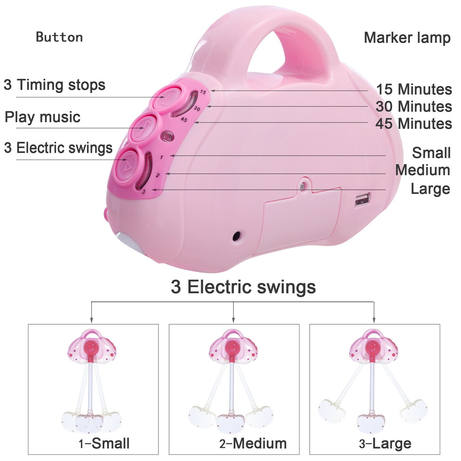 YANAOFFE Electric Baby Swing for Infant Bluetooth Swing with Music,Remote Control,4 Speeds, Pink - Image 3