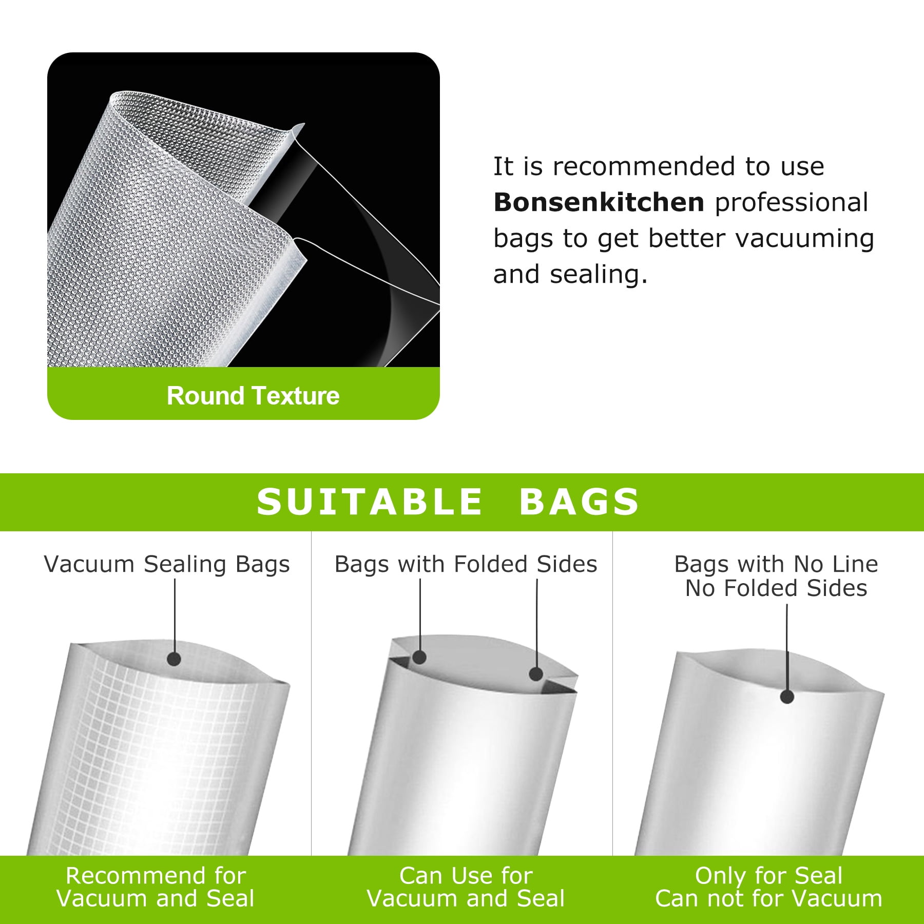 Bonsenkitchen Vacuum Sealer, Stainless Steel Food Sealer with Built-in Cutter and Bag Storage, include 1 Roll Bag & 99 Vacuum Bags - Image 9