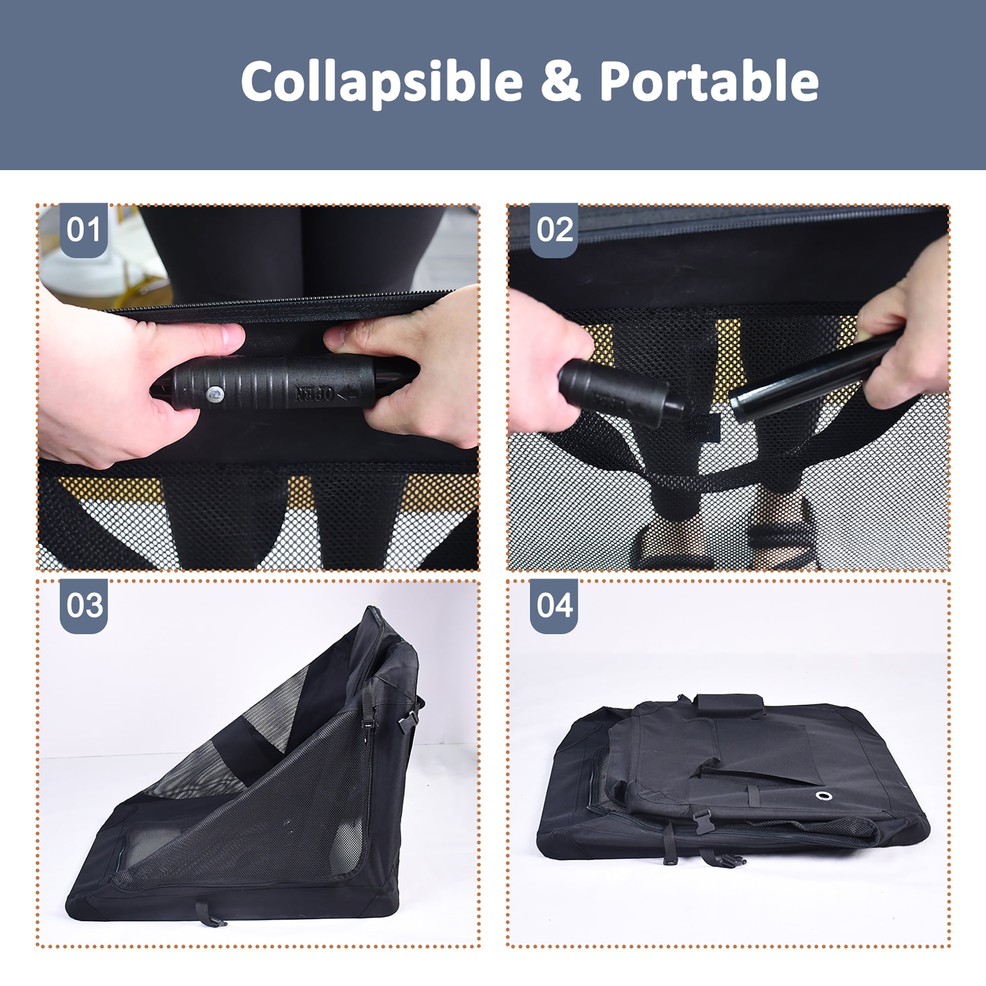 JESPET: 36" Soft Pet Crate - Black - Dogs & Cats Up to 70 lbs, 3 Door Folding Kennel, Indoor Outdoor Travel Carrier, Mesh Windows, Fleece Mat, GooPaws - Image 5