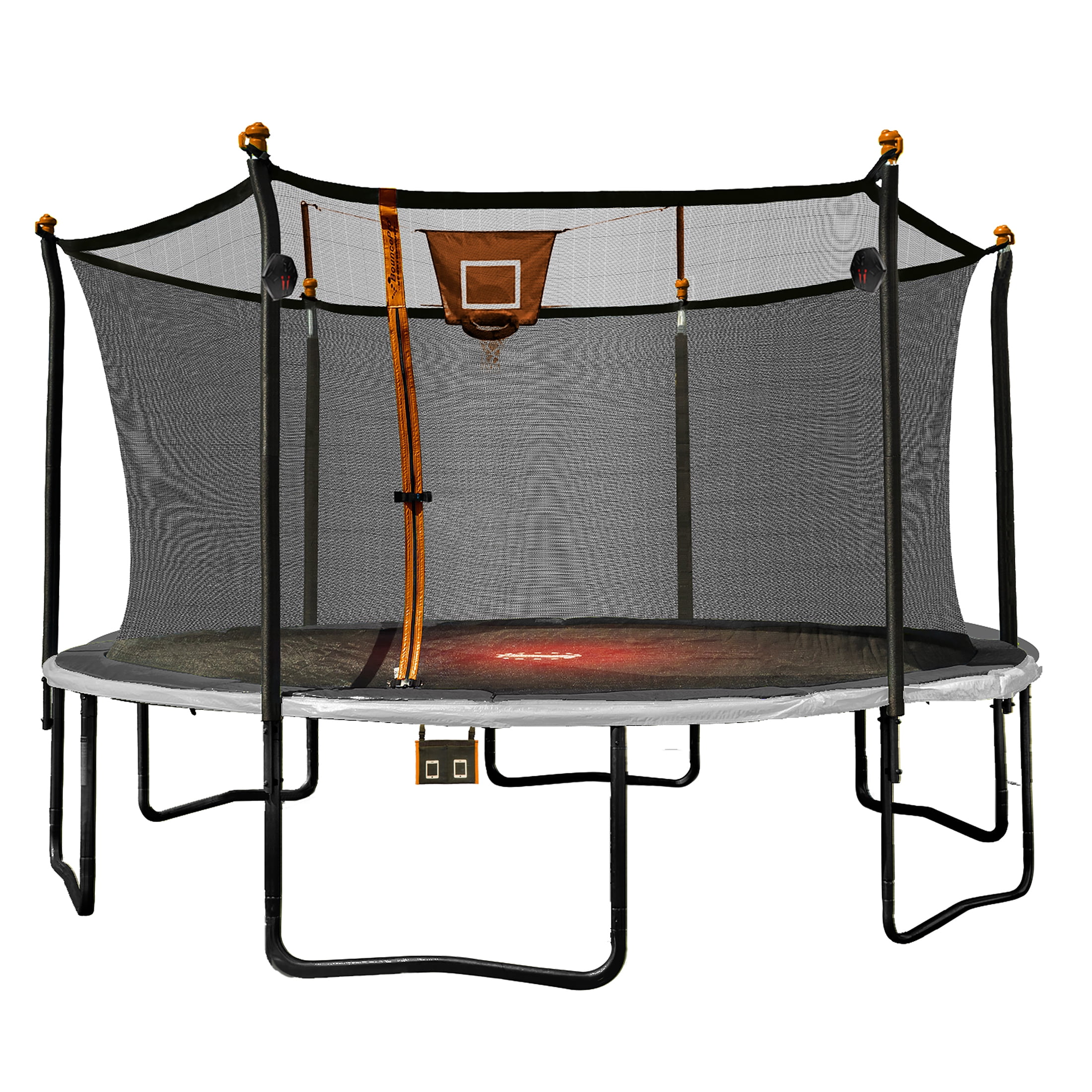 Bounce Pro 14ft Multiplay Trampoline & Enclosure Combo Set with Basketball, Electron Shooter Game, Flash Light Zone Features, Painted Legs & Phone Pouch - Image 13