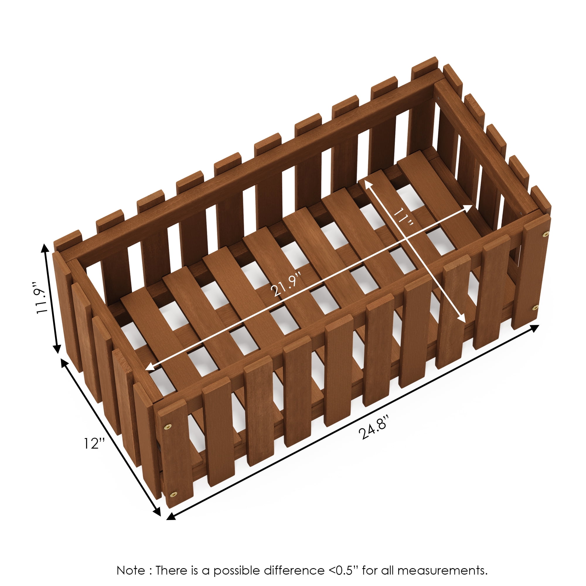 Furinno Tioman Hardwood Slat Style Flower Planter Box in Teak Oil - Image 4