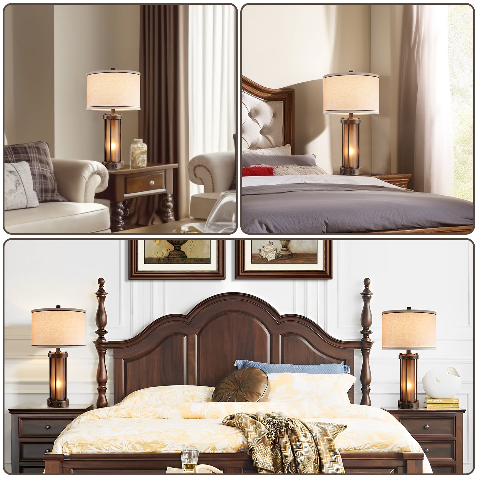 RORIA 24”Living Room Table Lamp Set of 2, Modern Farmhouse Style, Antique Bronze, Features Dual USB Charging Ports and Night Light, Suitable for Bedrooms and Bedside Tables - Image 8