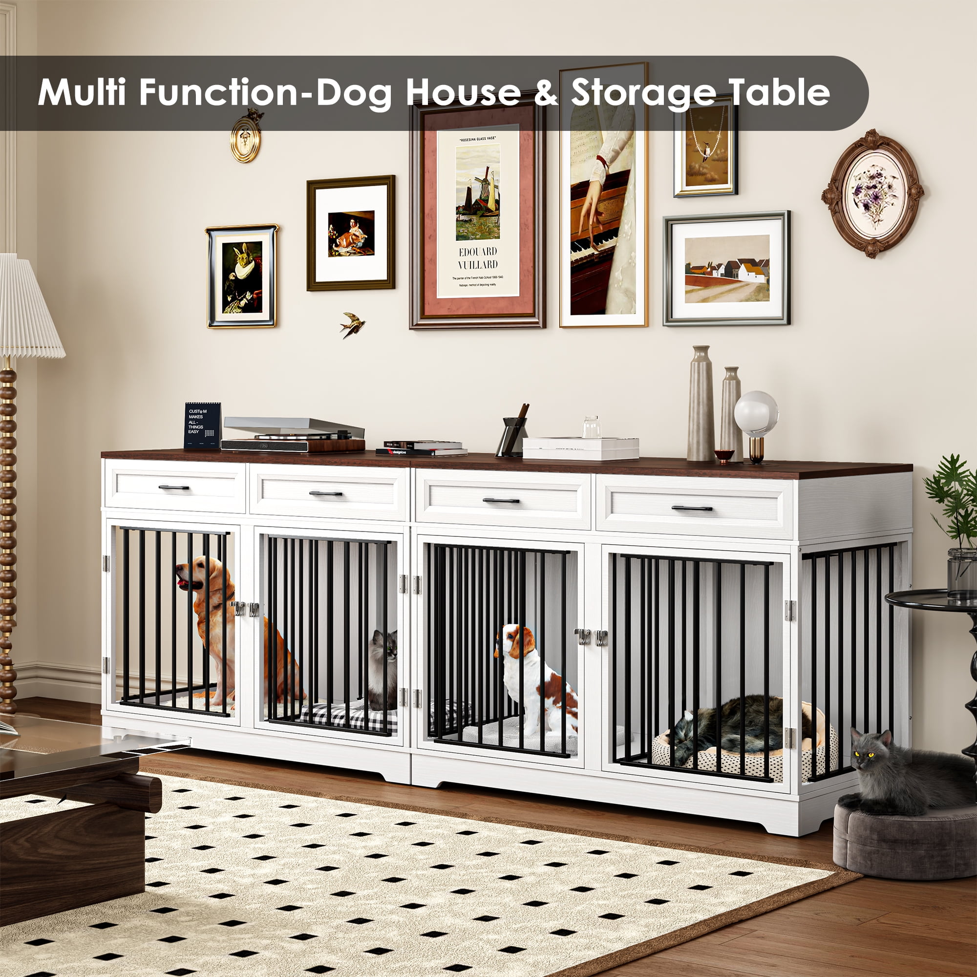 Homfa Dog Crate Furniture with 2 Drawers, 47.2 in Wooden Indoor Dog Cage Table with Divider,White - Image 3