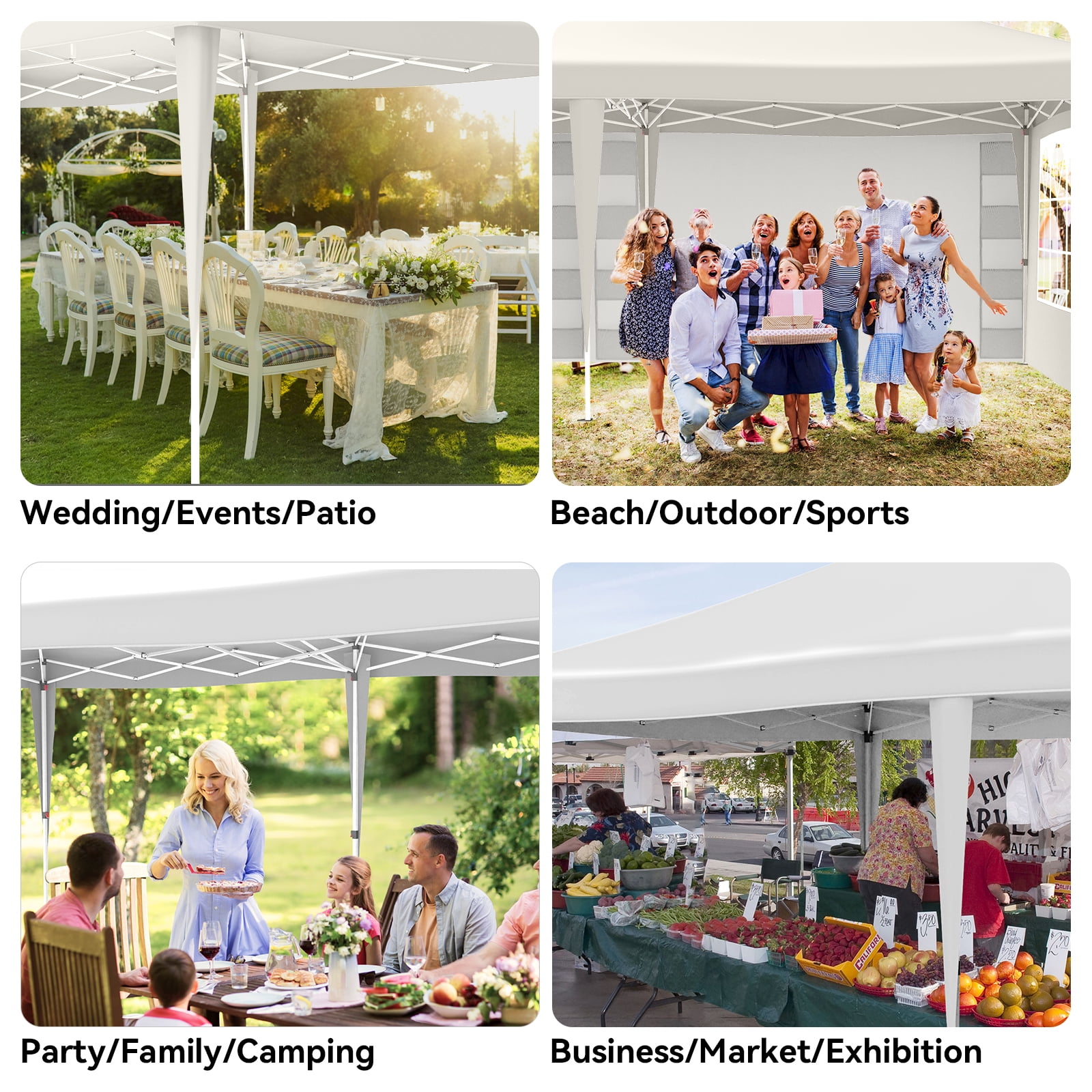 VECUKTY 10 x 20ft Pop up Canopy Tent with 6 Sidewalls, Wheeled Bag, Shelter for Outdoor Shade,White - Image 8