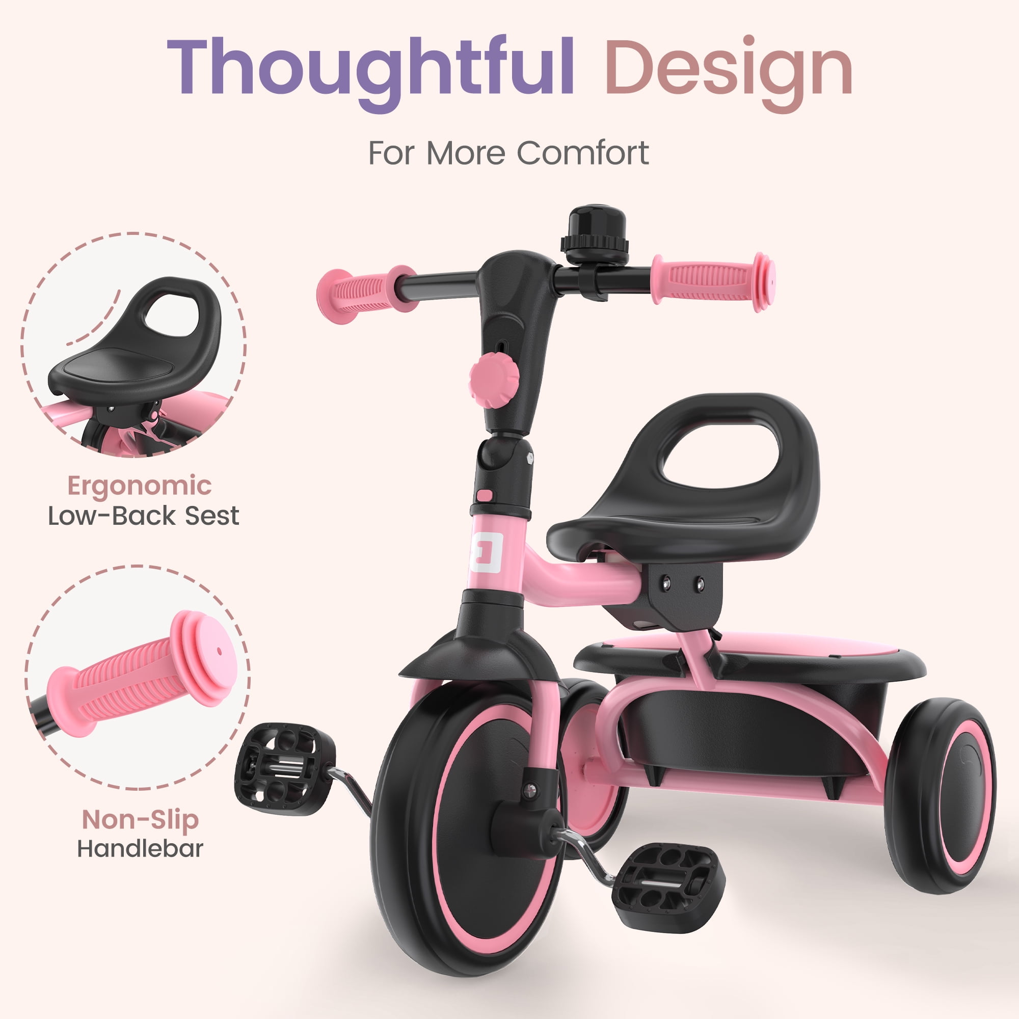 Besrey Toddler Tricycle for Ages 2-5 Years,Kids Trike for Girls and Boys with Bell,Toddler Bike Child Bicycles,Pink - Image 6