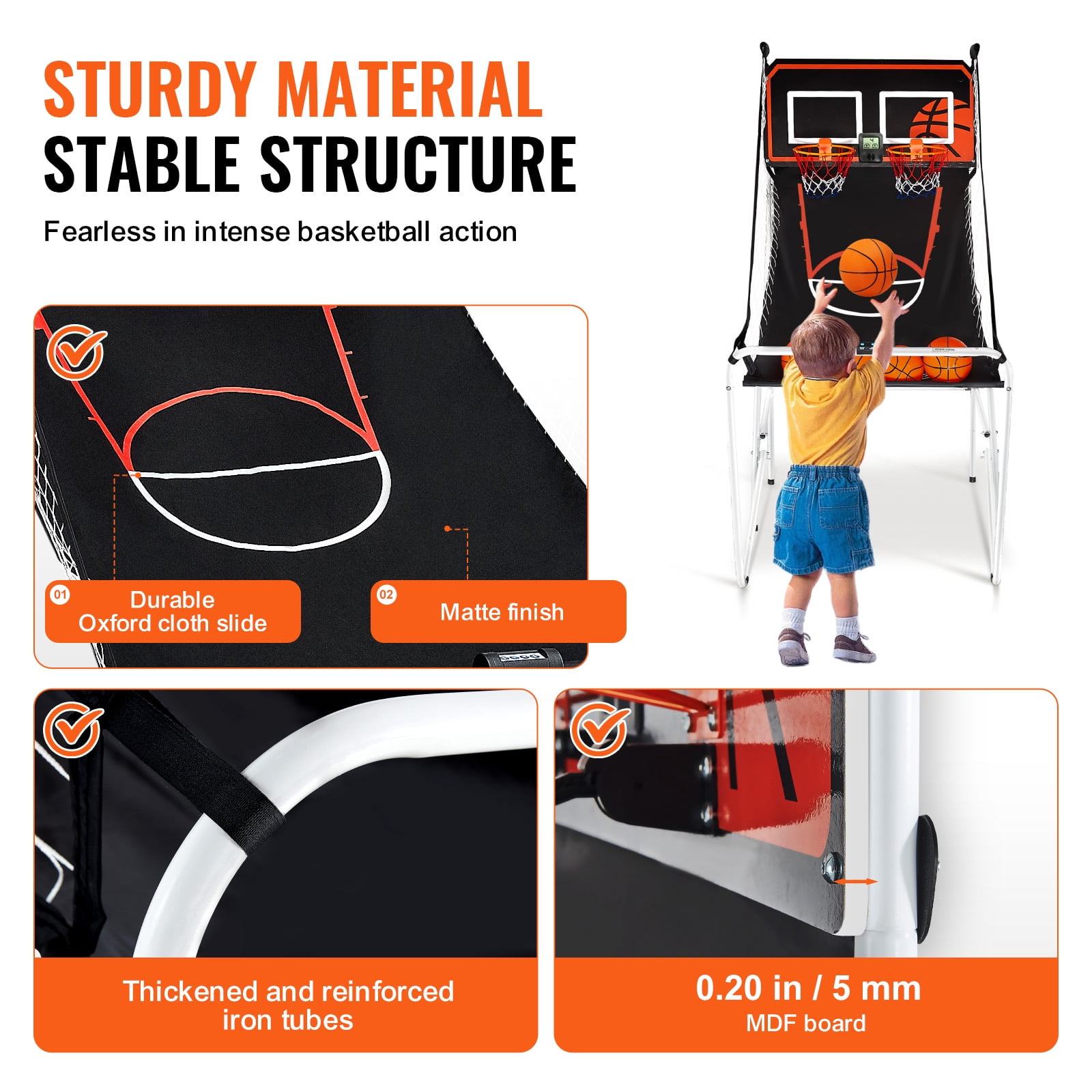 KFFKFF Foldable Basketball Arcade Game, 8 in 1 2 Players 4 Balls Indoor Double Shot Basketball Arcade Game w/ Electronic Scoreboard, 56x33x63 in - Image 9