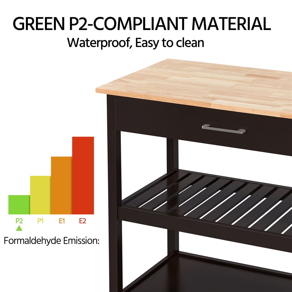 Alden Design Wooden Kitchen Cart with Storage Shelves and Drawer, Espresso/Oak - Image 4