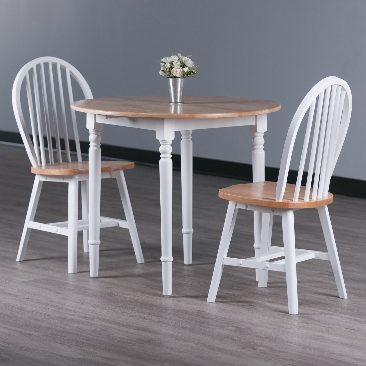 Winsome Wood Sorella 3-Pc Drop Leaf Dining Table with Windsor Chairs, Natural and White - Image 2